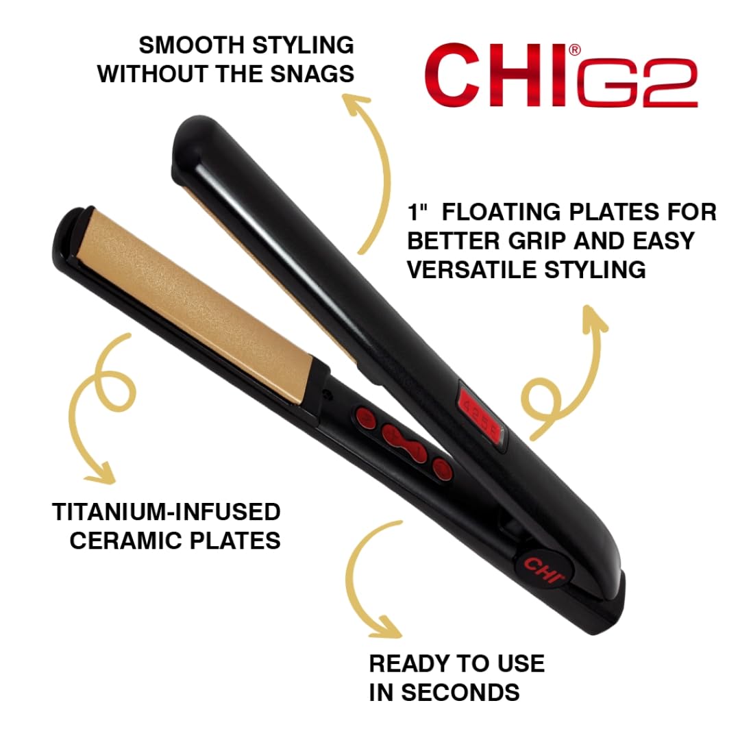 CHI G2 Digital Flat Iron - Titanium Ceramic 1 Inch Straightener for Smooth Silky Hair | Professional Hair Styling Tool for Salon & Home Use