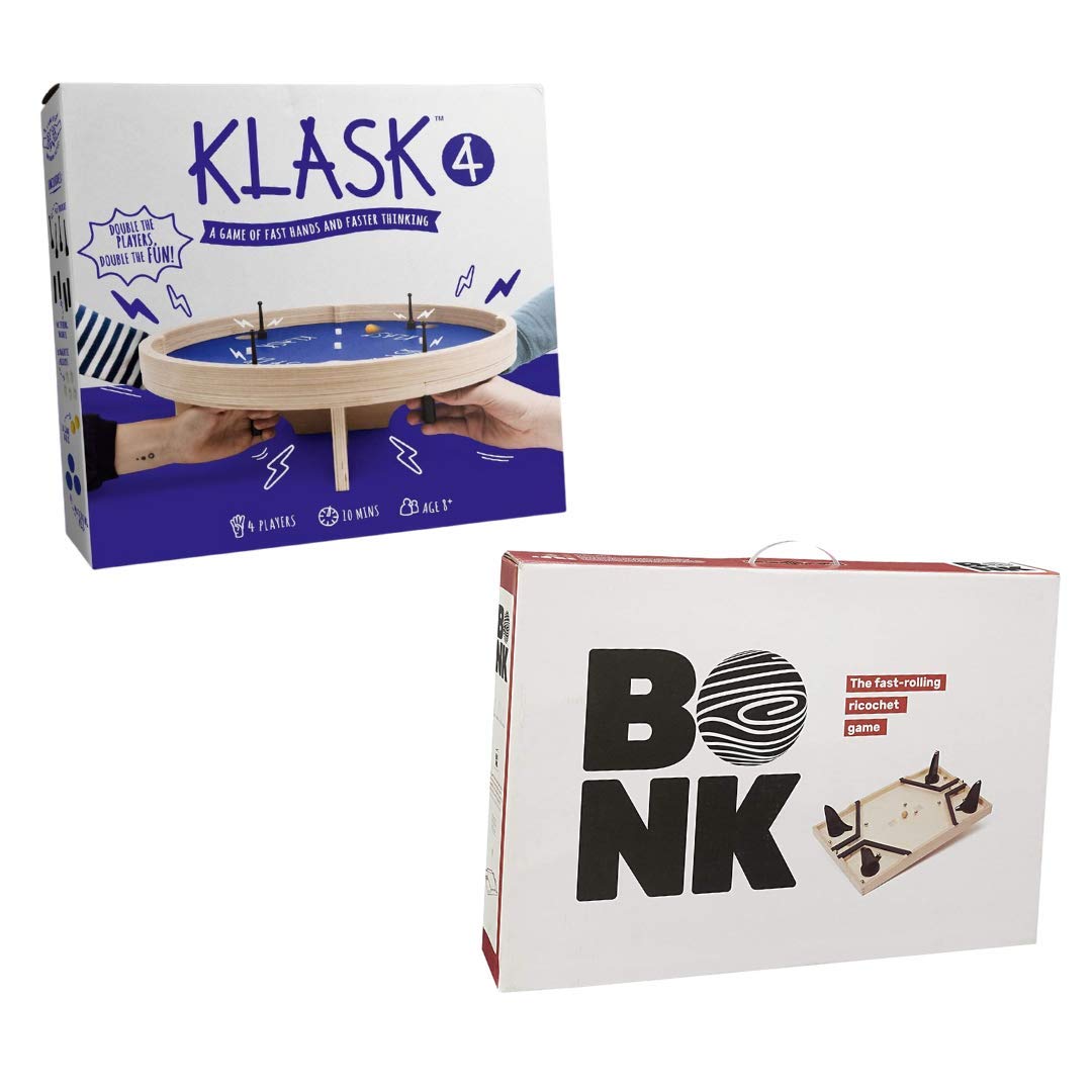 KLASK 4 + BONK: 4人磁力派对技巧游戏 + 快速滚动弹射技巧游戏套装 | 家庭聚会、朋友聚会、亲子互动必备桌游组合