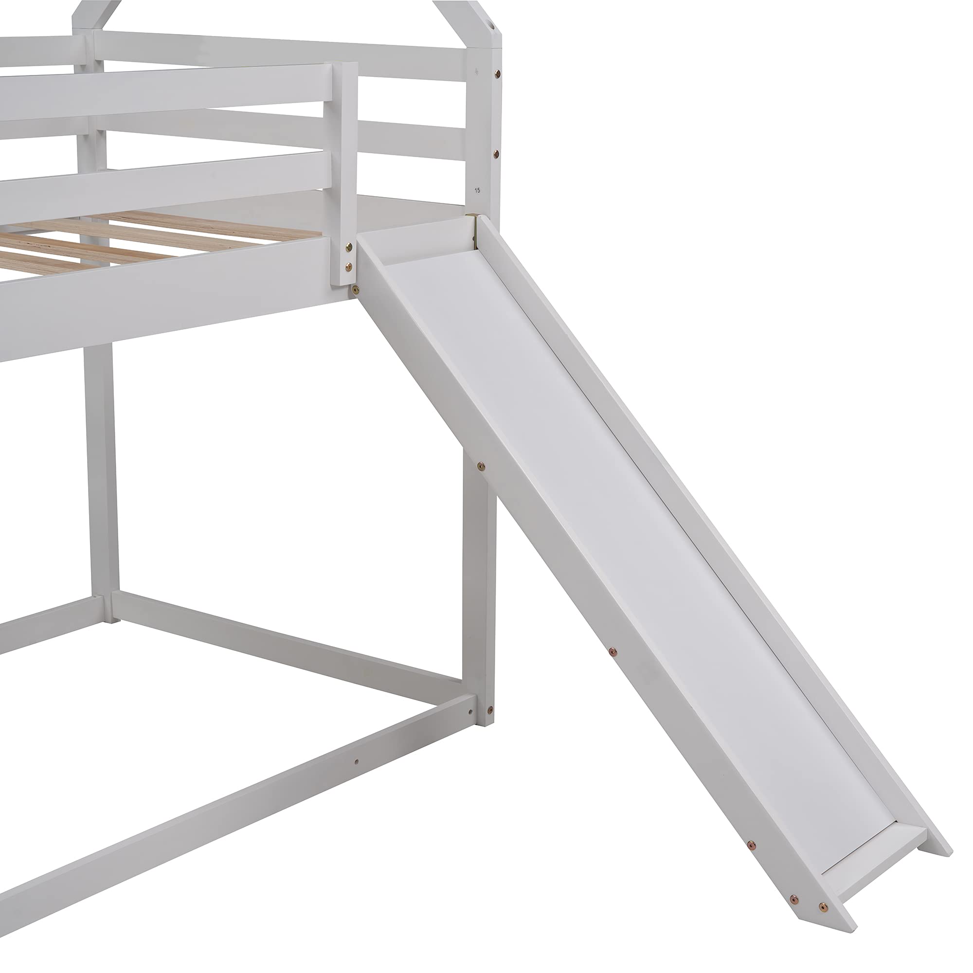 Kids Twin Over Twin House Shape Bunk Bed with Slide - Convertible to Tent, White Wooden Loft Bed for Boys & Girls Bedroom, Dormitory, Playroom - Fun & Space-Saving Children's Furniture