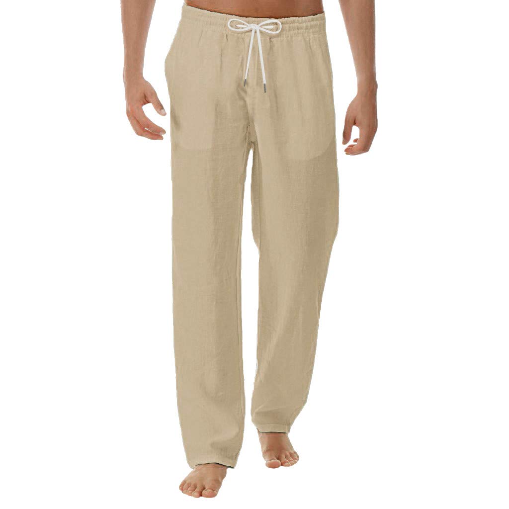 Men's Linen Pants with Drawstring - Wrinkle-Resistant Flat Front Casual Joggers for Workout & Golf - Breathable Lightweight Trousers with Pockets (Green, Gray, White) | Perfect for Gym, Running, Travel & Summer Outdoor Activities