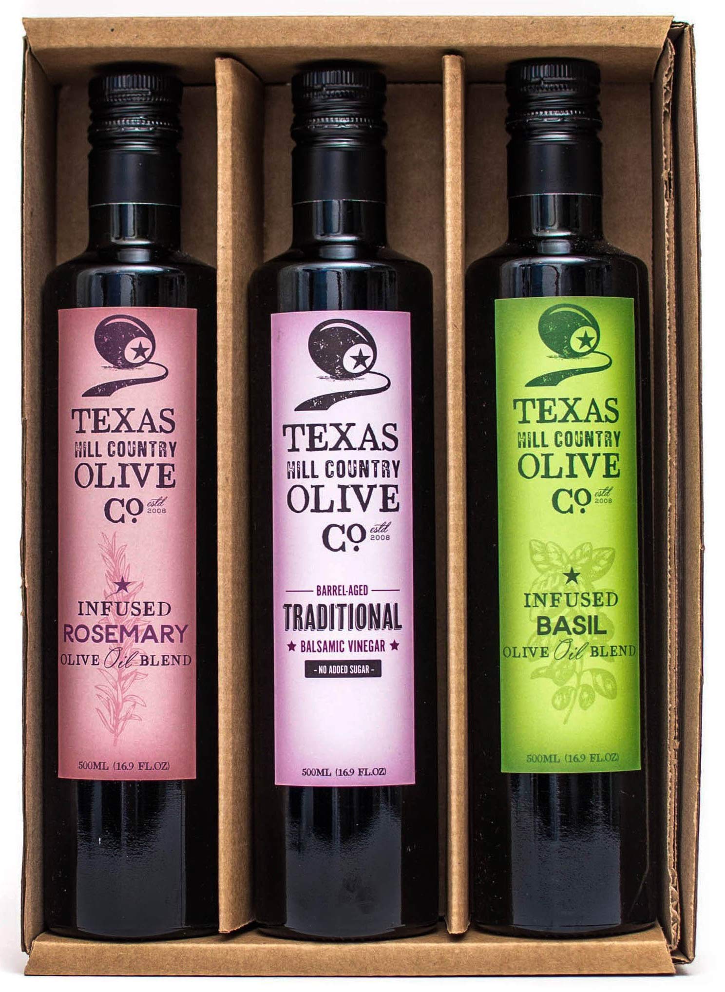 Premium Herb Infused Olive Oil & Balsamic Vinegar Gift Set - Rosemary & Basil Flavored Olive Oils (500ml Each) + Traditional Balsamic Vinegar (500ml) - Perfect for Cooking, Salad Dressing & Gourmet Gifts