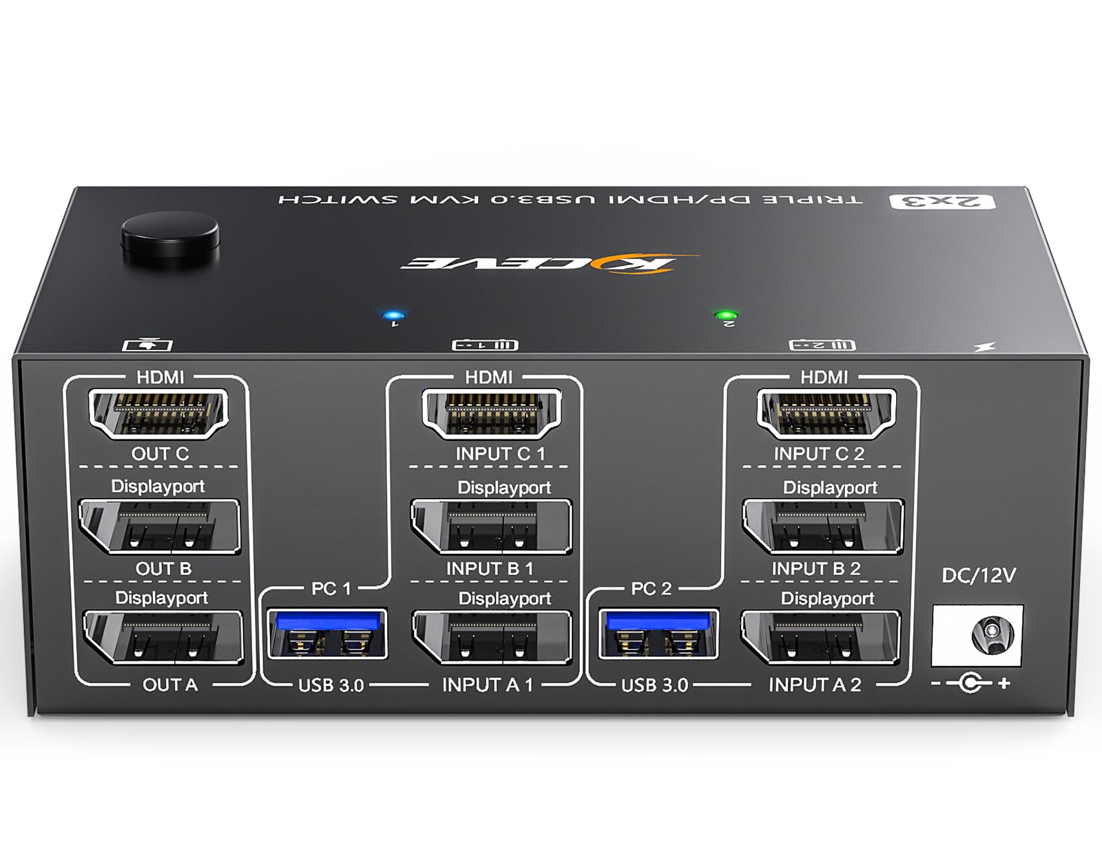 Premium 8K@60Hz 4K@144Hz Triple Monitor KVM Switch - 2 Computers to 3 Monitors with HDMI & Dual DisplayPort, USB 3.0 Hub, Wired Remote & 5 Cables - Perfect for Multi-Tasking, Gaming & Office Workstations