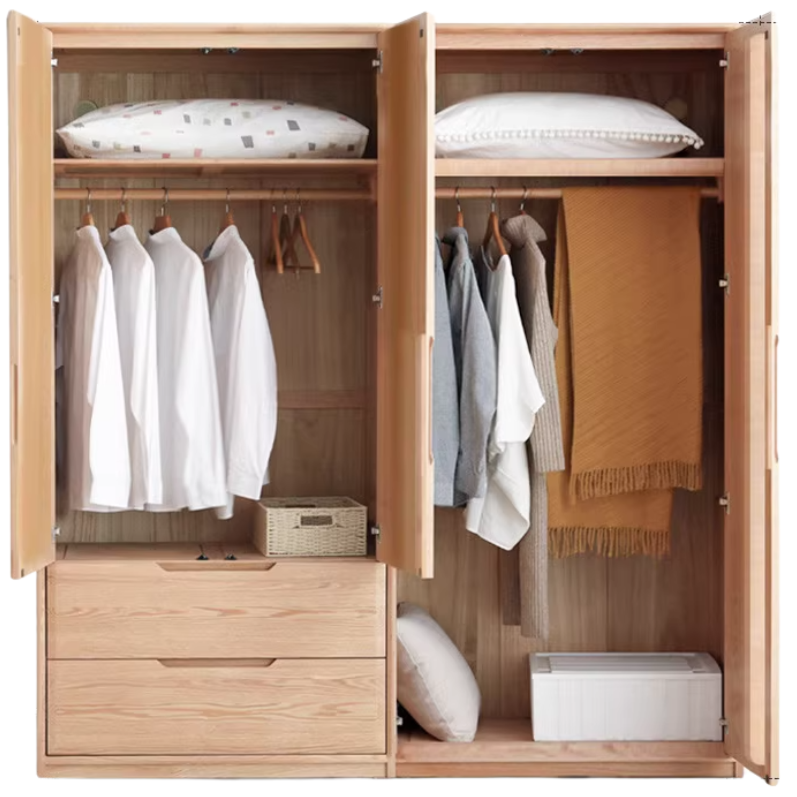 69.3x22.4x78.7 inch / 176x57x200 сm / Creamy - natural color/ Four-door wardrobe B