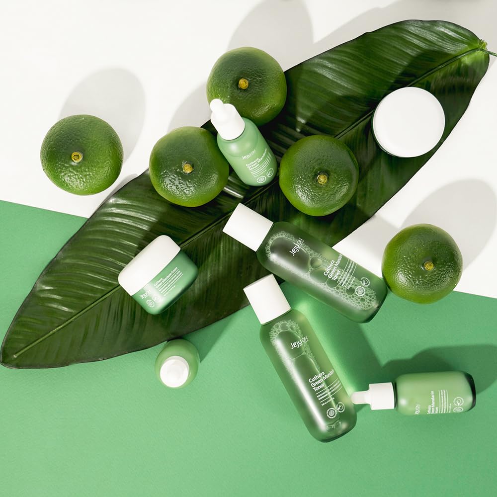 Cuthera Green Mandarin 3-Piece Korean Skincare Set - Essence Toner, Serum & Cream with Citrus Scent | Jeju Natural Vitamin-Rich Hydration, Pore Tightening & Skin Calming | Oil-Water Balance Care for Dry, Sensitive & Combination Skin | Daily Skincare Routine & Nighttime Moisturizing