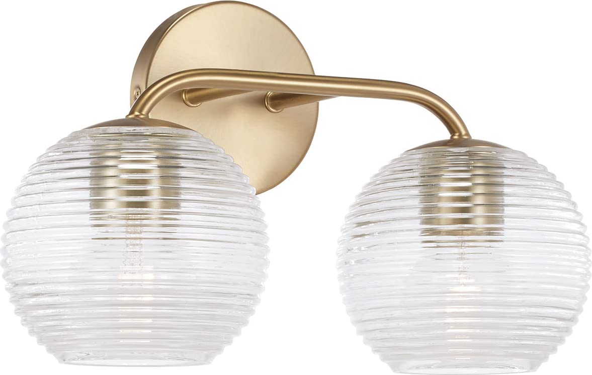 Capital Lighting 149921MA-544 Dolan 2-Light Vanity Bathroom Fixture - Clear Ribbed Glass Globe, Art Deco Transitional Style, 200W, 10
