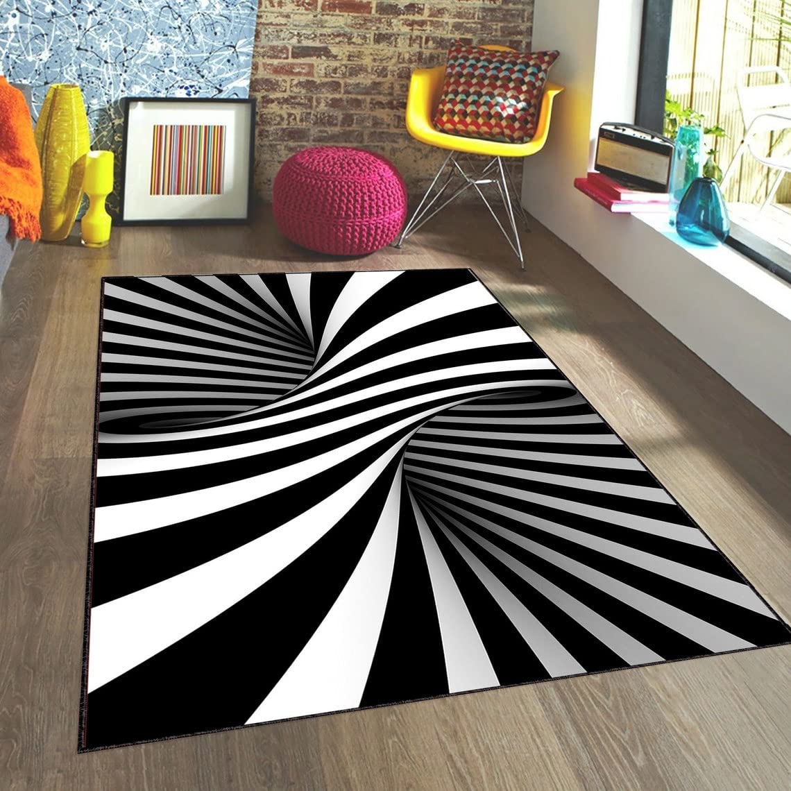 3D Vortex Illusion Rug - Modern Optical Illusion Area Rug in 5.9x9.2 Feet (180x280cm) - Custom Size Available for Living Room, Bedroom & Office Decor