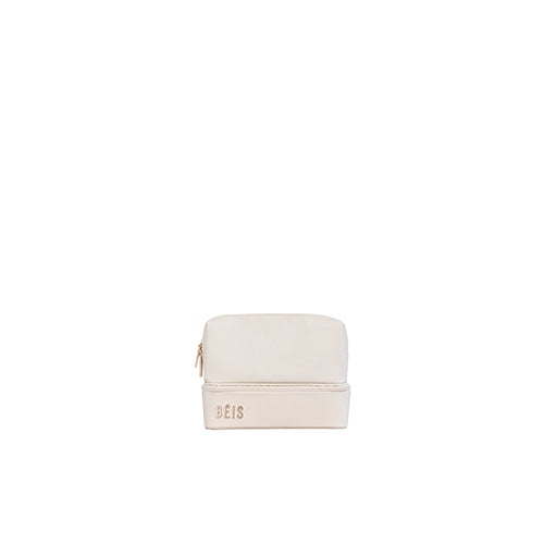 Beige Makeup Organizer - Travel Cosmetic Bag with Multiple Compartments for Makeup Brushes, Lipsticks & Skincare | Perfect for Home, Travel & Vanity Storage
