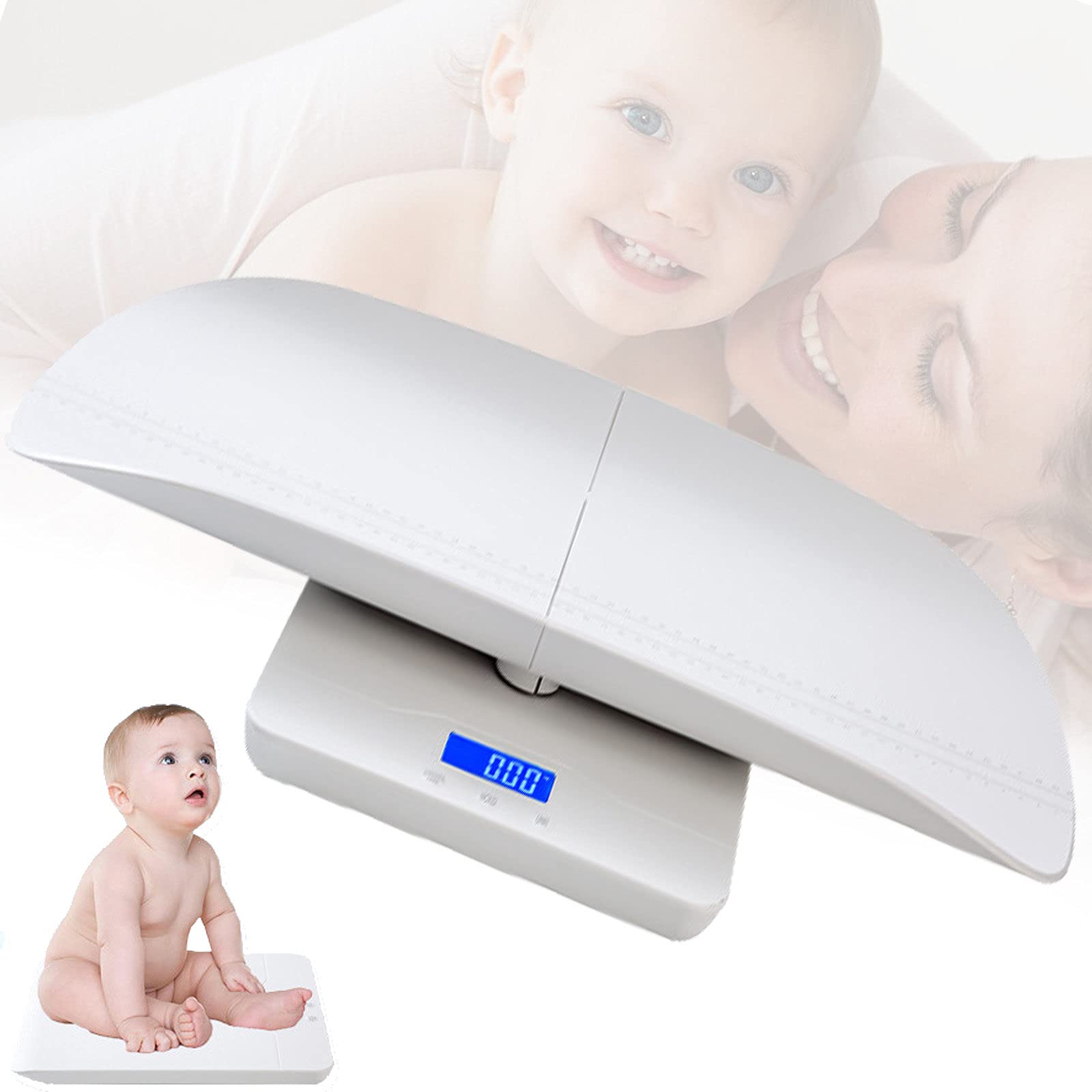 Digital Baby Scale & Toddler Scale with Large LCD Display - 220lb Capacity, 10g Accuracy, 0-60cm Height Measurement - Multi-Function for Infants, Kids & Pets (White) | Perfect for Home Use, Pediatric Checkups & Pet Weight Tracking