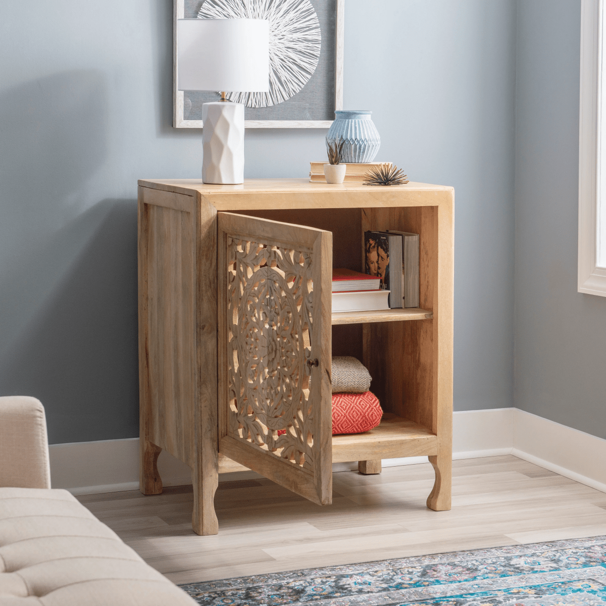 Hand Carved Wooden Cabinet - Handmade Indian Design Solid Wood Furniture for Living Room, Bedroom & Home Decor | Traditional Storage Solution for Home Organization