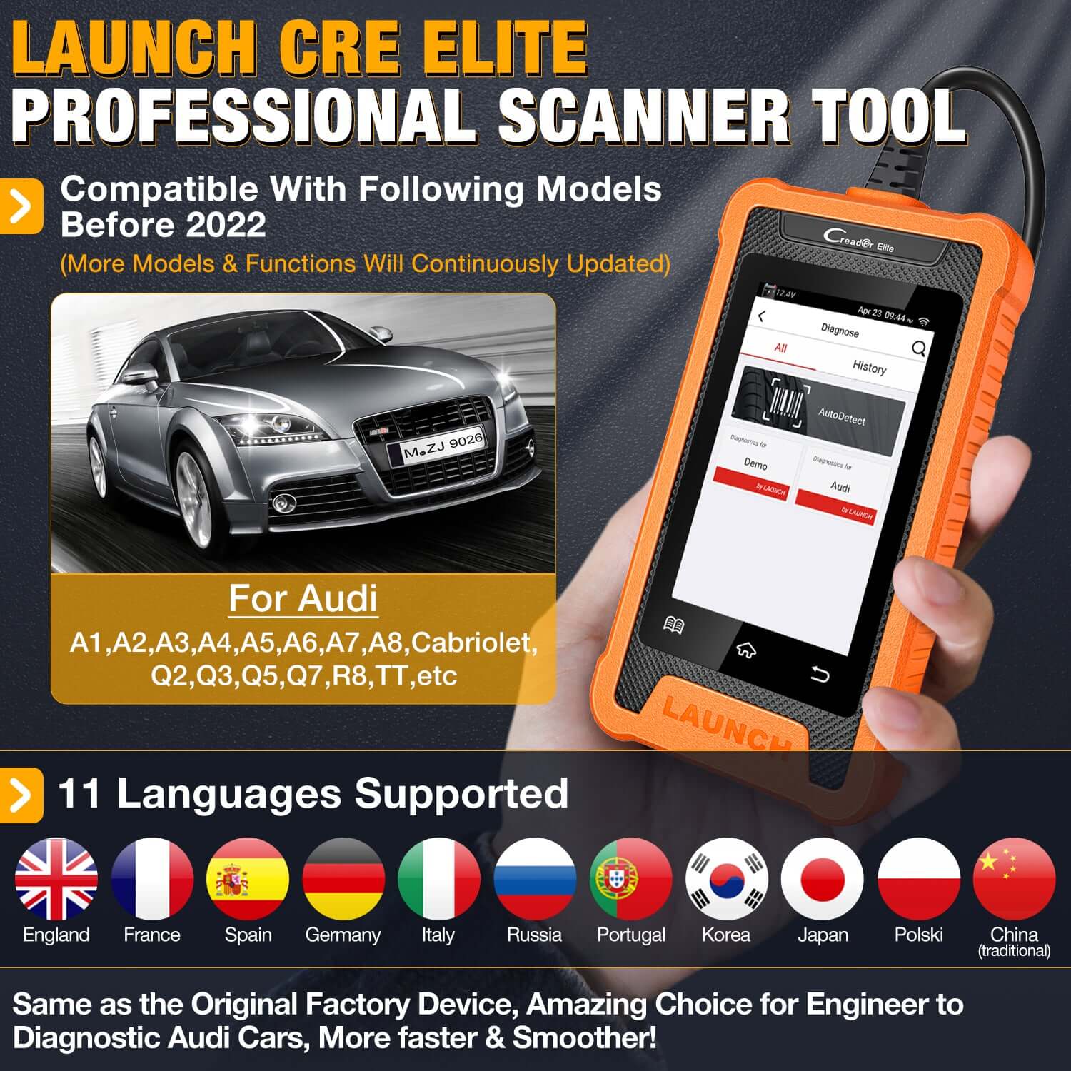 LAUNCH X431 Creader Elite OBD2 Scanner - Full System Bi-Directional Diagnostic Tool for VW, Audi, Bentley, Skoda, Bugatti, Lamborghini & Seat - Read & Clear Fault Codes, Reset Service Light - Perfect for Mechanics & DIY Car Maintenance