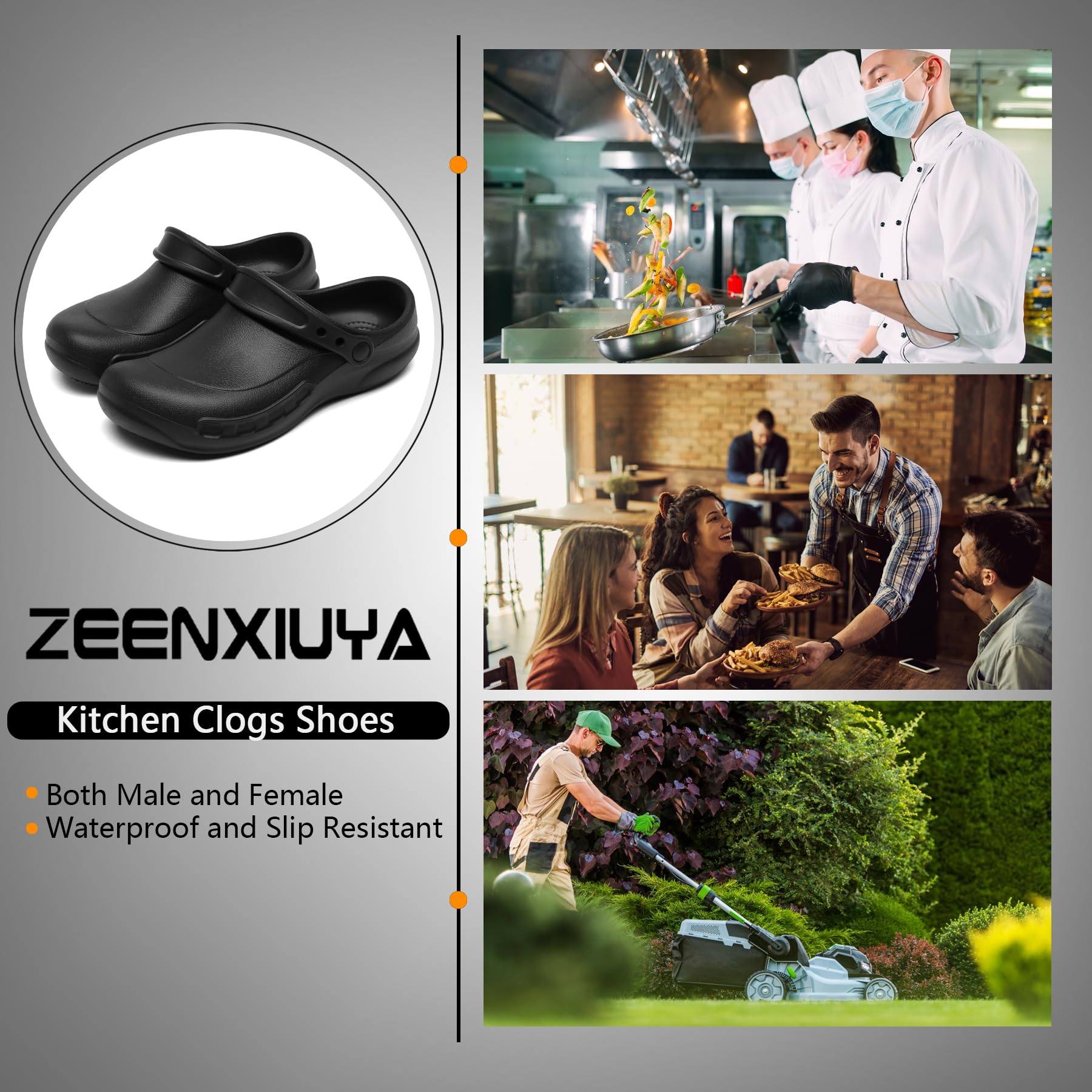 Unisex Oil-Resistant Chef Shoes - Non-Slip Kitchen Clogs for Men & Women | Waterproof Work Shoes for Chefs, Nurses & Gardeners | Comfortable Black Professional Food Service Footwear (Ideal for Restaurant, Hospital & Outdoor Use)