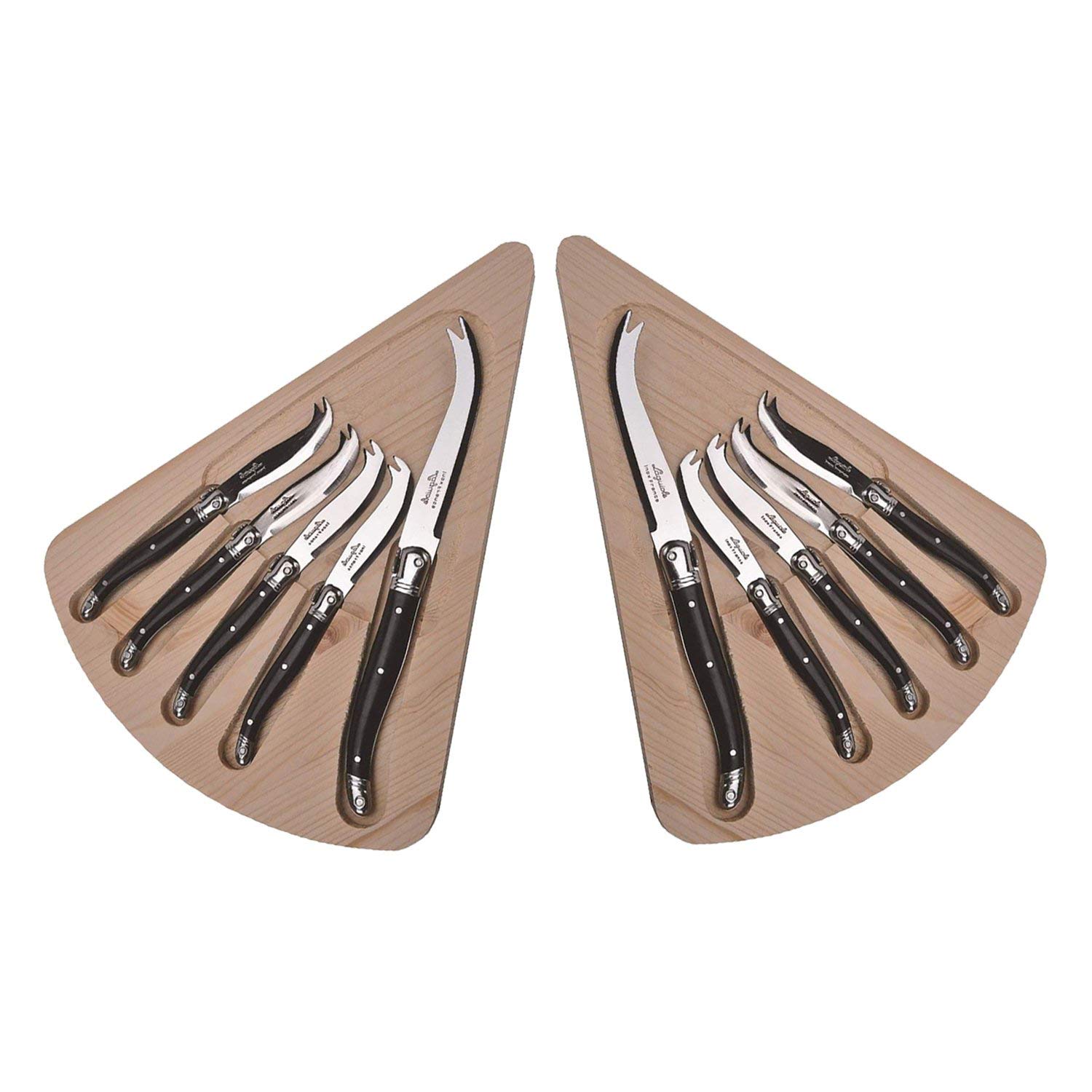 Premium Laguiole Cheese Knife Set with Handcrafted French Cheese Board - 2 Pack (Black) | Perfect for Wine & Cheese Parties, Charcuterie Boards, and Gourmet Entertaining