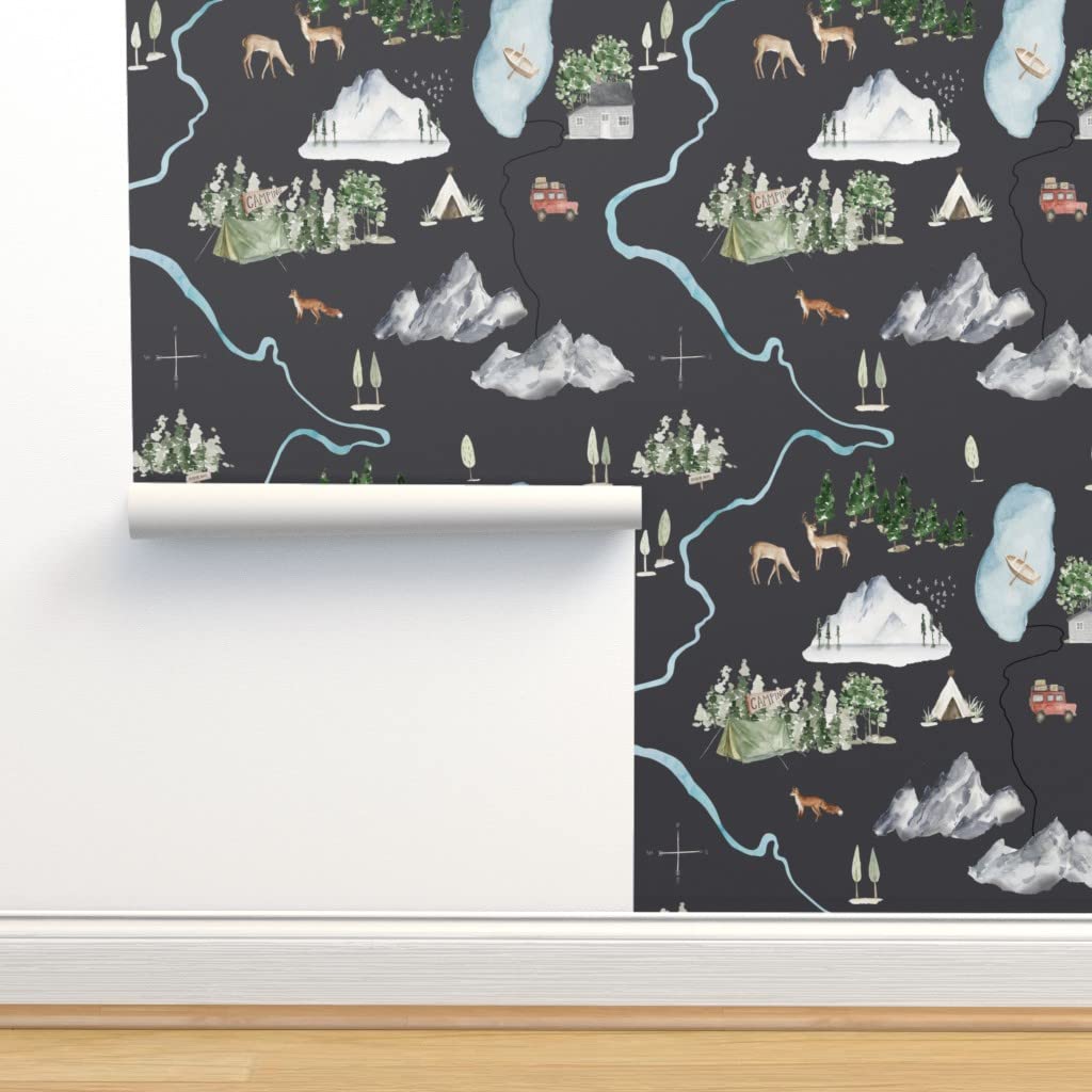 Removable Wallpaper Swatch - Watercolor Mountain Forest Woodland Nursery Wallpaper | Custom Pre-Pasted Peel & Stick Wallpaper by Spoonflower | Perfect for Kids Rooms, Nursery Decor & Home Accent Walls