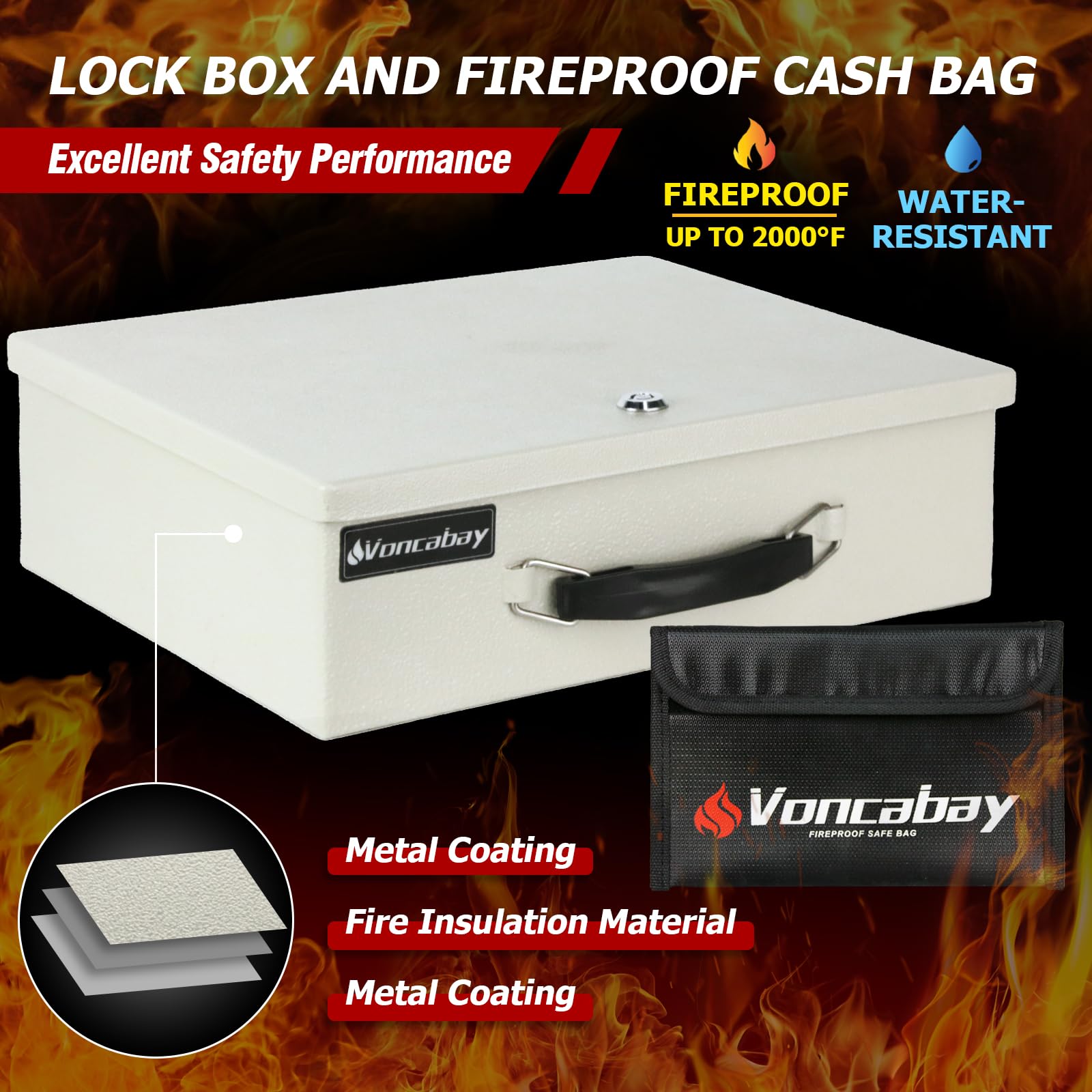 Fireproof Money Safe Box with Keys - Portable 0.33 Cubic Feet Lock Box for Cash, Jewelry & Documents - Home & Office Security Storage Solution - Ideal for Valuables Protection During Travel or Emergencies