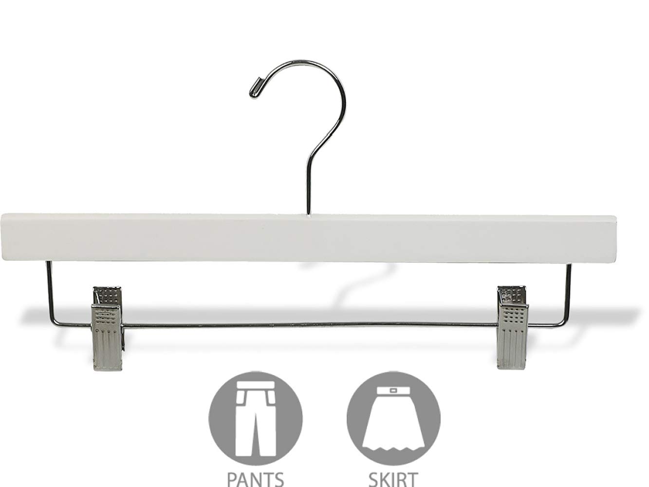 Premium White Wooden Pant Hangers with Adjustable Cushion Clips - Flat Wood Bottom & Chrome Swivel Hook (Set of 100) - Ideal for Closet Organization, Retail Stores, and Professional Garment Care by The Great American Hanger Company