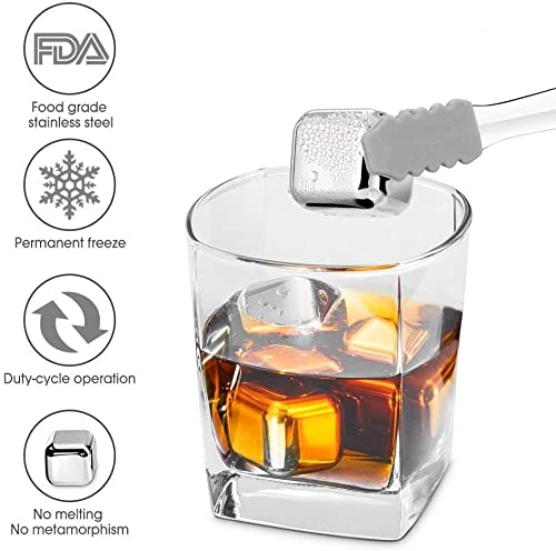 SYGA Stainless Steel Whiskey Stones - Reusable Ice Cubes for Whiskey, Vodka, Cocktails & Wine - Chills Drinks Without Diluting - Perfect for Home Bars, Parties & Gifts (2-Pack)