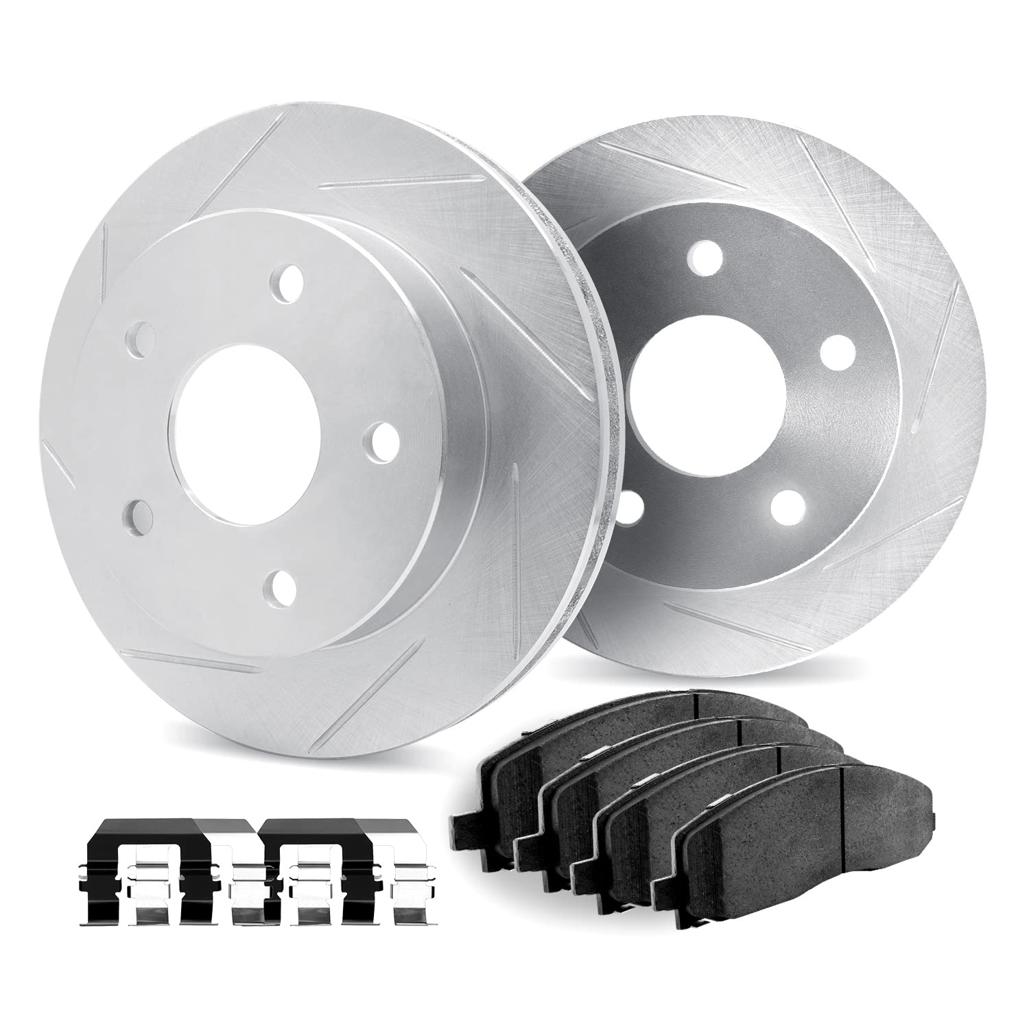 Dynamic Friction Company Front Brake Rotors - Slotted Silver with Ultimate Duty Performance Brake Pads & Hardware (5412-42035) | High-Performance Braking for Trucks, SUVs & Off-Road Vehicles
