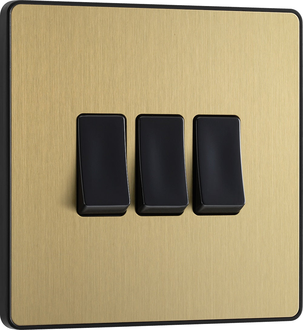 BG Evolve Satin Brass 3G 2W Light Switch PCDSB43B - Premium Electrical Switch for Home & Office Lighting Control