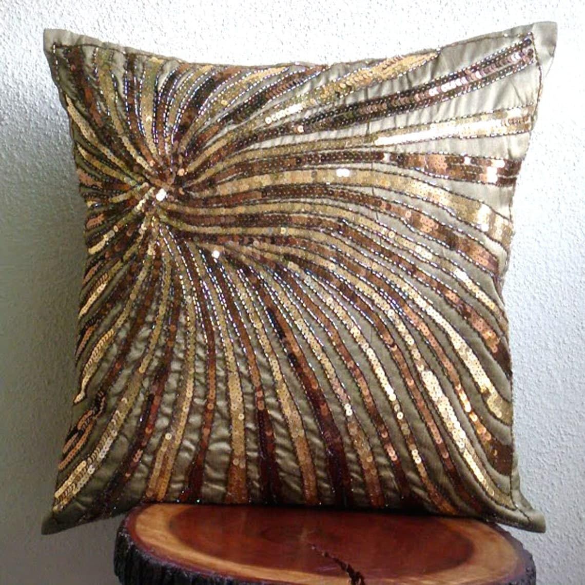 Premium Silk Euro Pillow Covers 26x26 Inch (65x65 cm) - Modern Abstract Brown Designer Cushion Covers for Sofa, Bed & Home Decor - Easter Gold Bloom Pattern - Luxury Living Room & Bedroom Accent Pillow Shams
