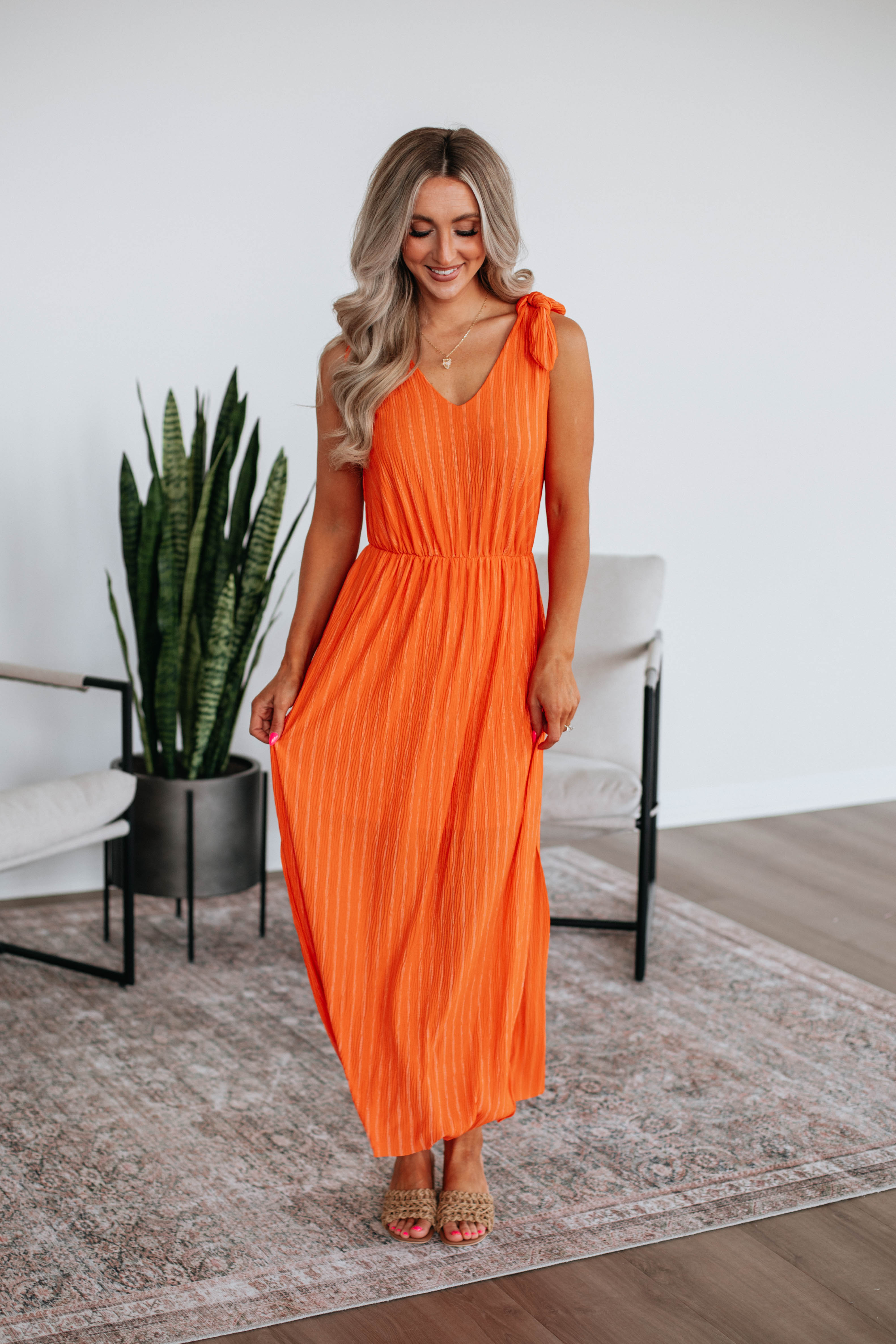 Danetta Striped Dress for Women - Tangerine Mix Color Summer Casual Dress - Perfect for Beach, Vacation & Outdoor Parties