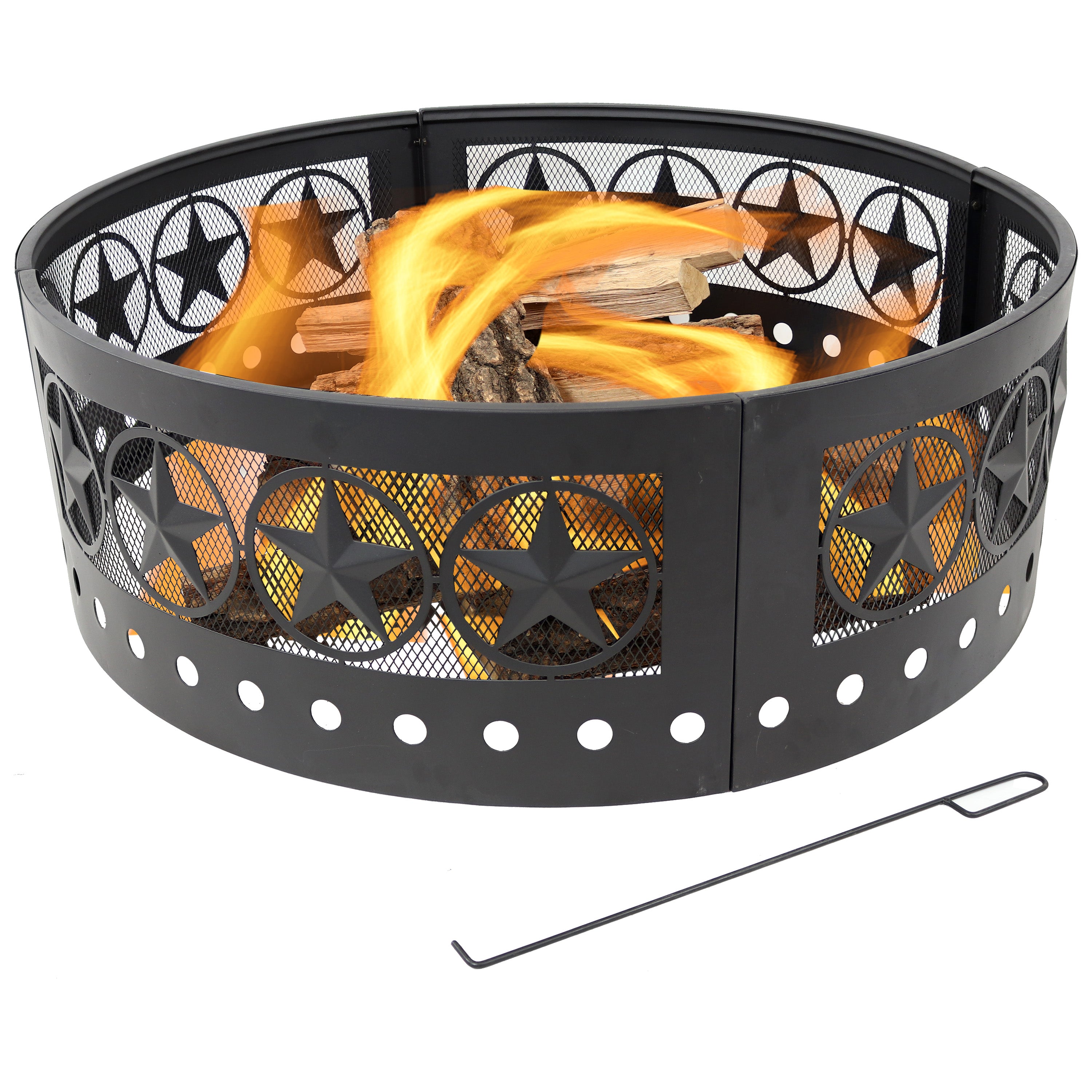 Heavy Duty 36-Inch Four Star Campfire Ring by Sunnydaze - Perfect for Backyard Bonfires, Camping & Outdoor Gatherings