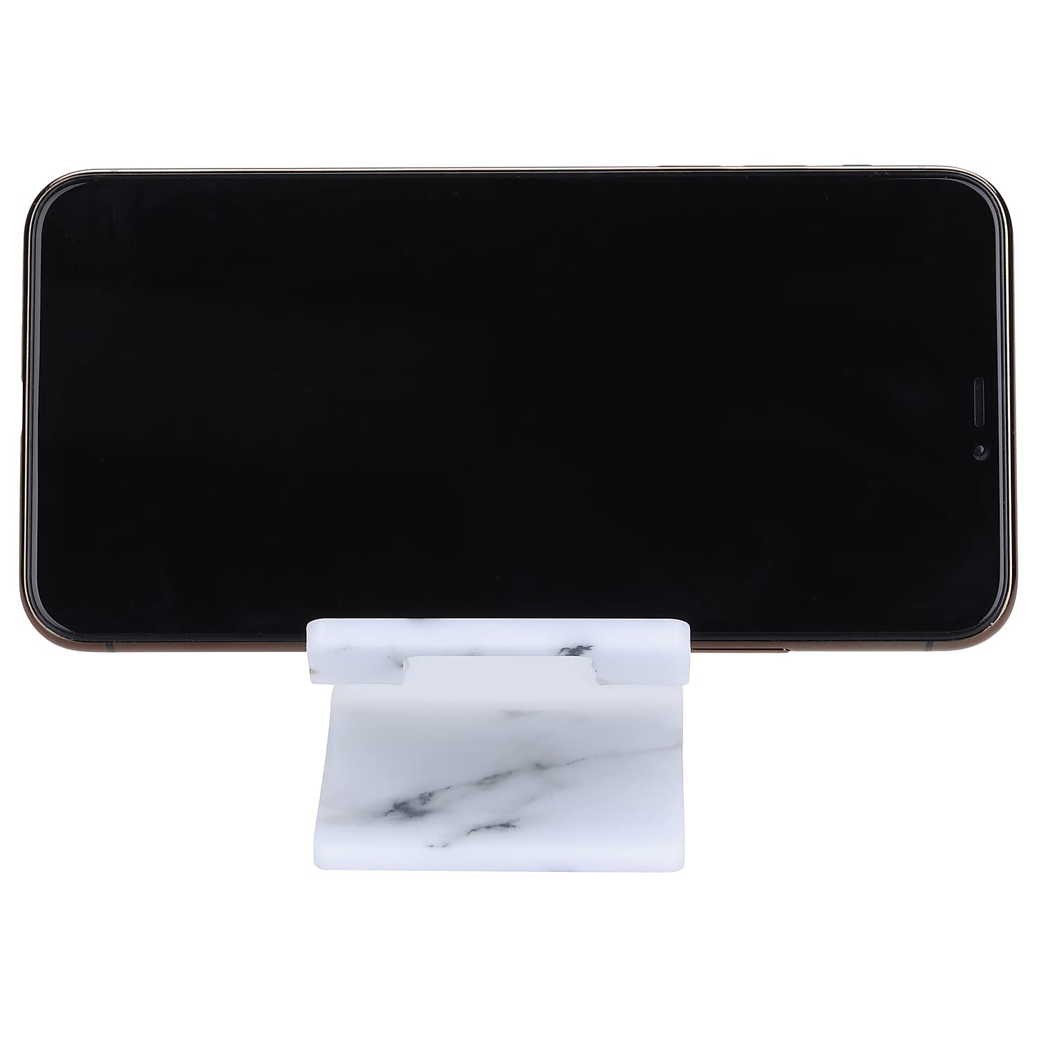 Ellie Rose Acrylic Phone Stand & Tablet Holder - Adjustable Desktop Dock Cradle for iPhone, Samsung, iPad - White Marble Design - Perfect for Home Office, Bedside, Kitchen & Video Calls