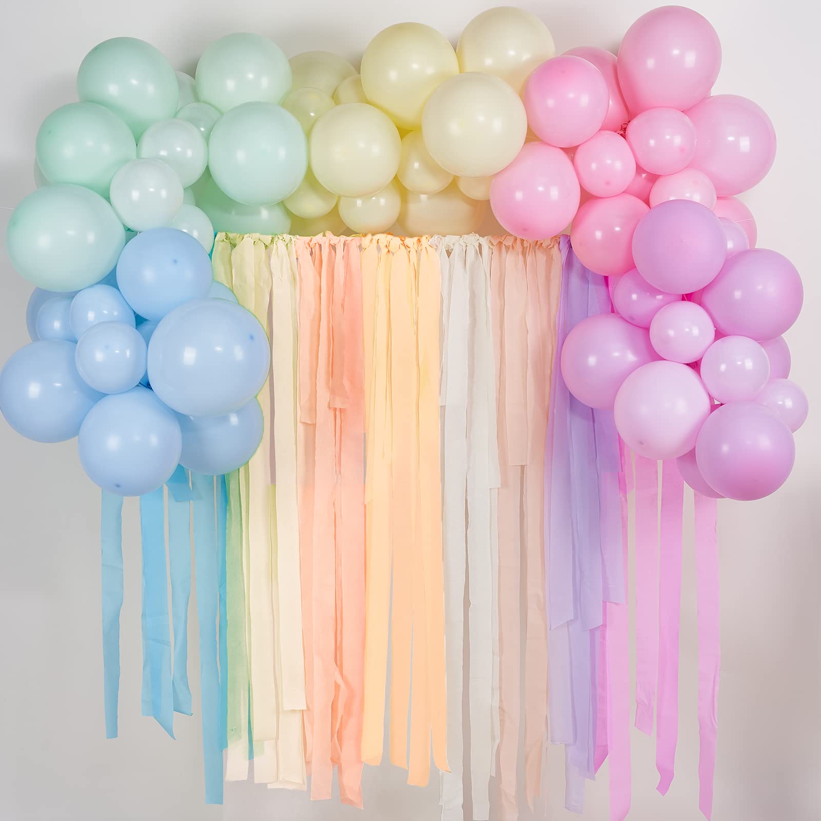 PartyWoo Crepe Paper Streamers - 6 Rolls (492ft) Peach, Purple, Light Pink & Pastel Blue Mermaid Party Decorations for Birthday, Baby Shower & Wedding Decor (1.8