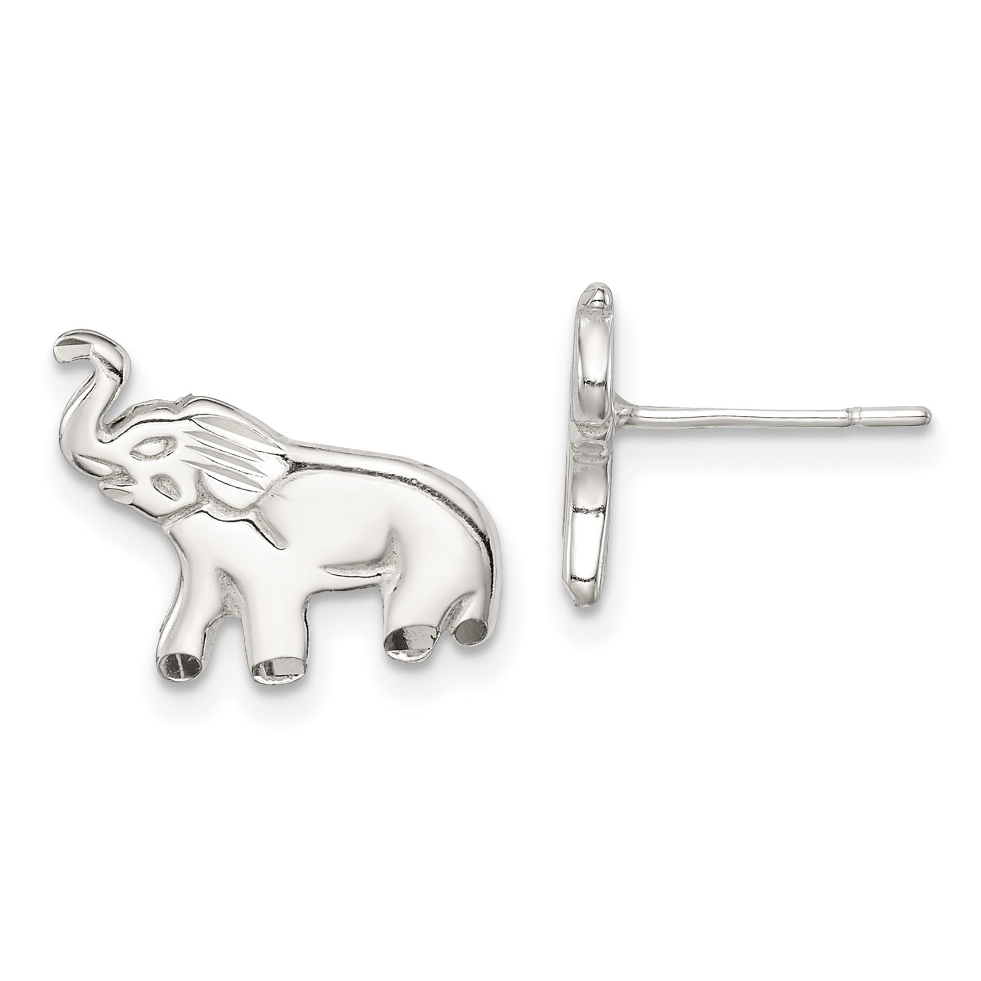 925 Sterling Silver Elephant with Raised Trunk Post Earrings - 11x15mm Dainty Studs for Women, Perfect Gift for Animal Lovers & Everyday Wear