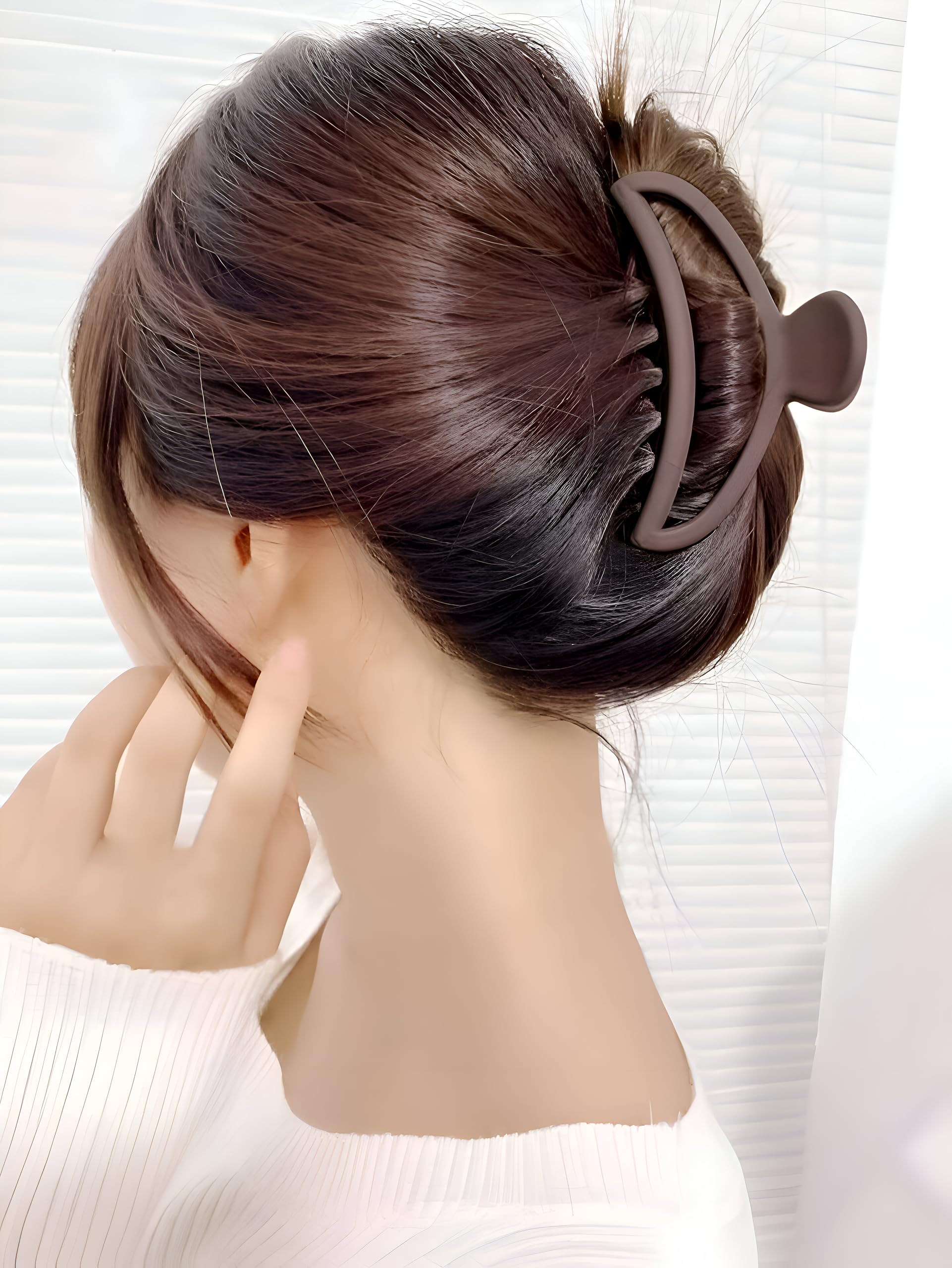 ALIBA COLLECTION 4-Piece Matte Non-Slip D-Shaped Hair Claw Clips for Women - Strong Hold Barrettes for Thick & Thin Hair (Beige, Light Brown, Brown, Black) | Perfect for School, Work, Gym & Everyday Hairstyles
