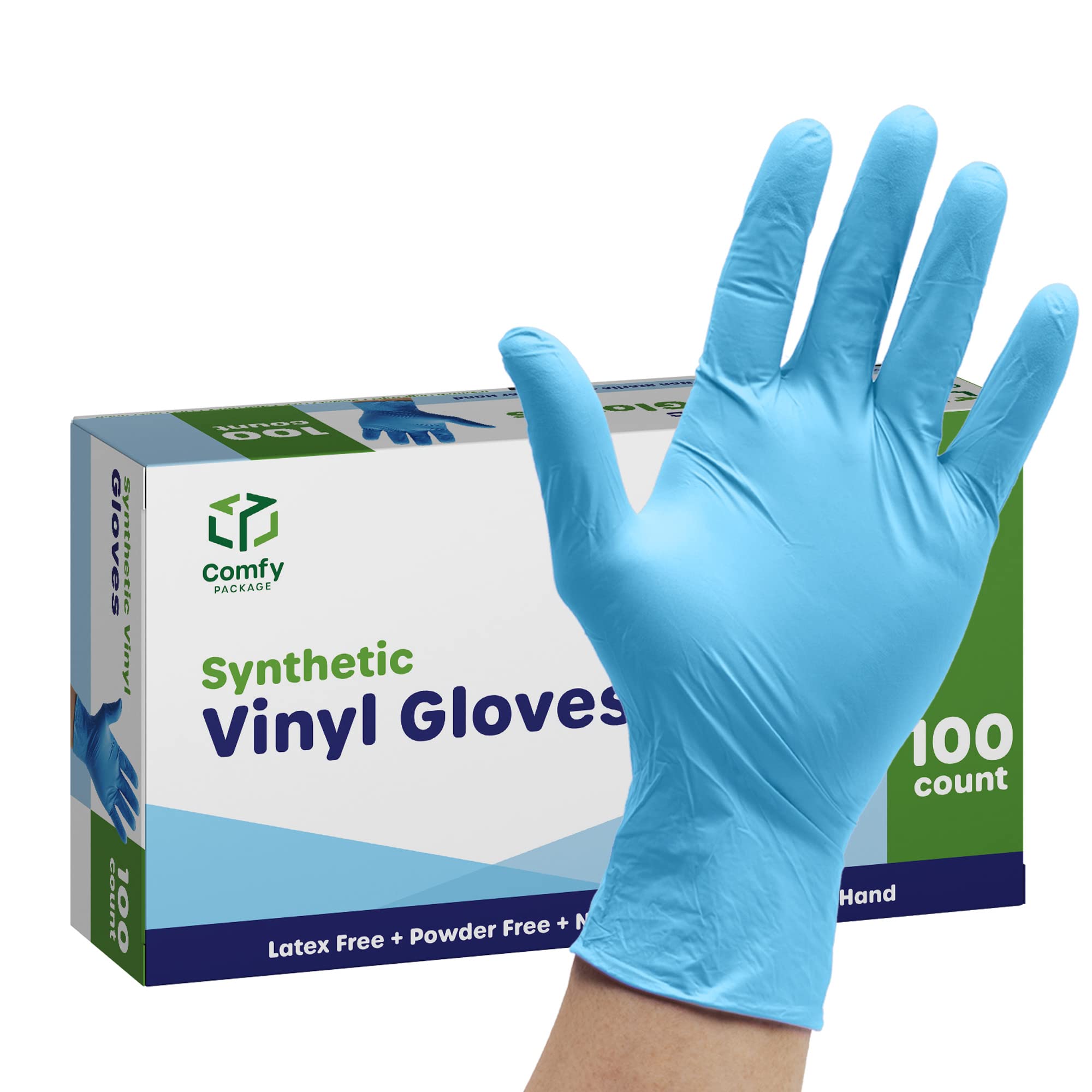 **Disposable Plastic Gloves - Non-Sterile, Powder & Latex Free, Comfy Package Synthetic Vinyl Blend - Ideal for Food Handling, Cleaning & Medical Use**