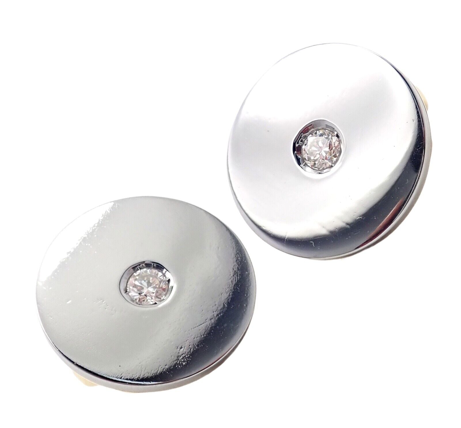 Authentic Bvlgari 18k Yellow & White Gold Diamond Disc Earrings for Women - Luxury Jewelry Gift for Anniversary, Wedding & Special Occasions