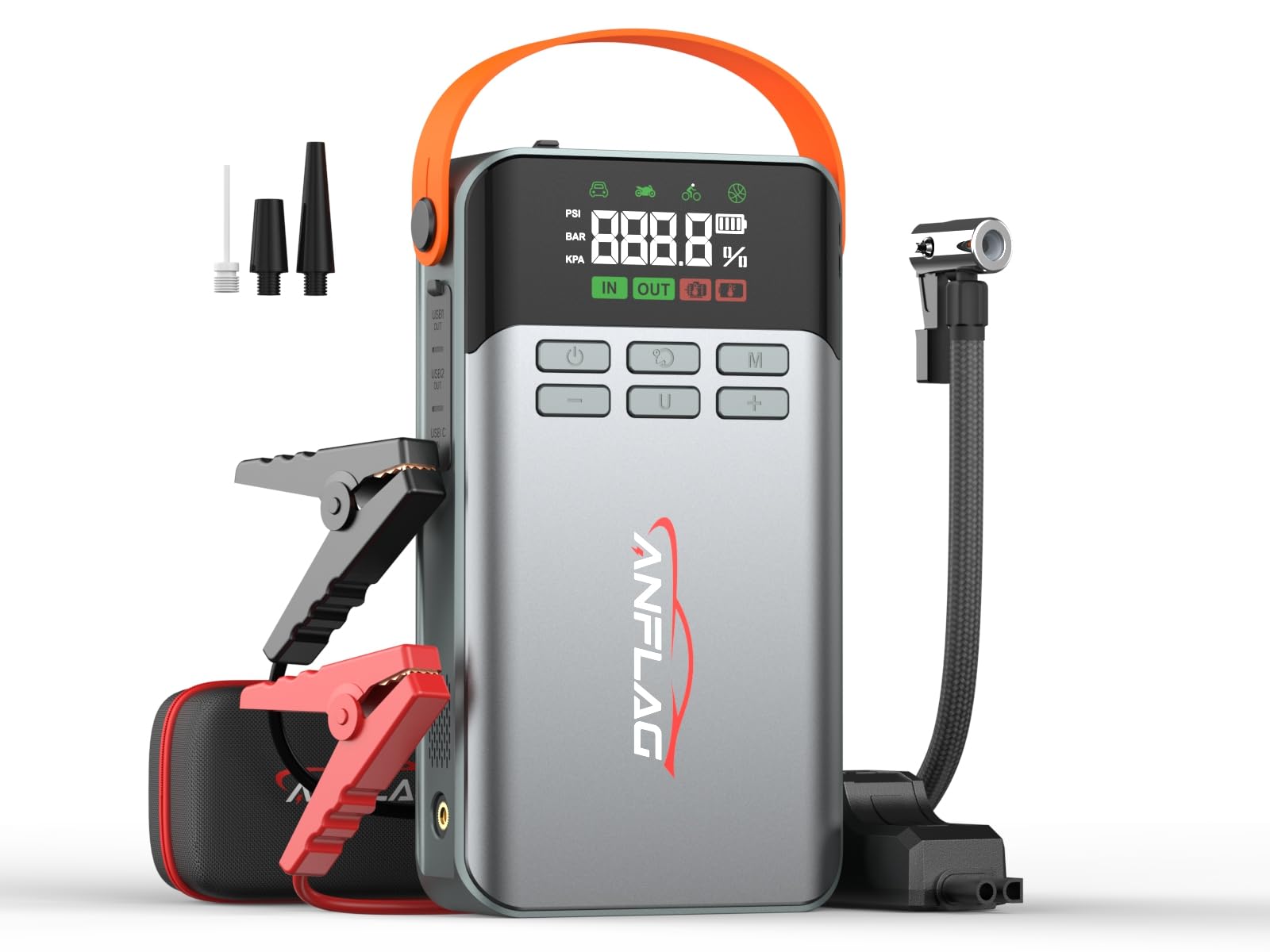 150PSI Air Compressor & 5000A Portable Car Battery Jump Starter - 12V Jump Box for All Gas & 12L Diesel Vehicles with Booster Mode, Multi-Functional Pump, LCD Display & Flashlight | Emergency Roadside Assistance, Camping & Power Outage Backup