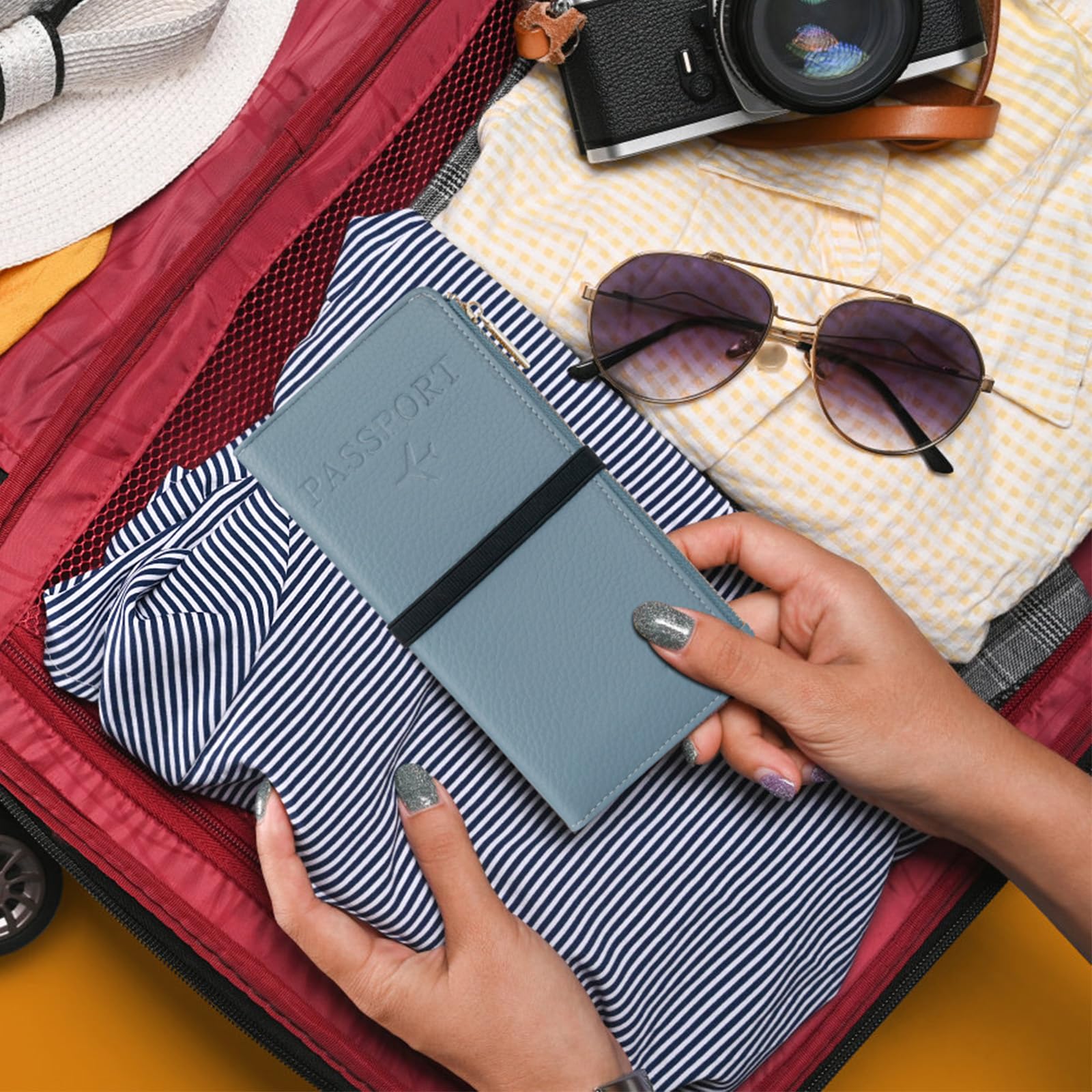 TIGARI RFID Passport Wallet for Women - Leather Travel Wallet with Zipper Pocket & Card Slots - Waterproof Passport Holder & Document Organizer (Blue) - Perfect for Air Travel, Vacation & Business Trips