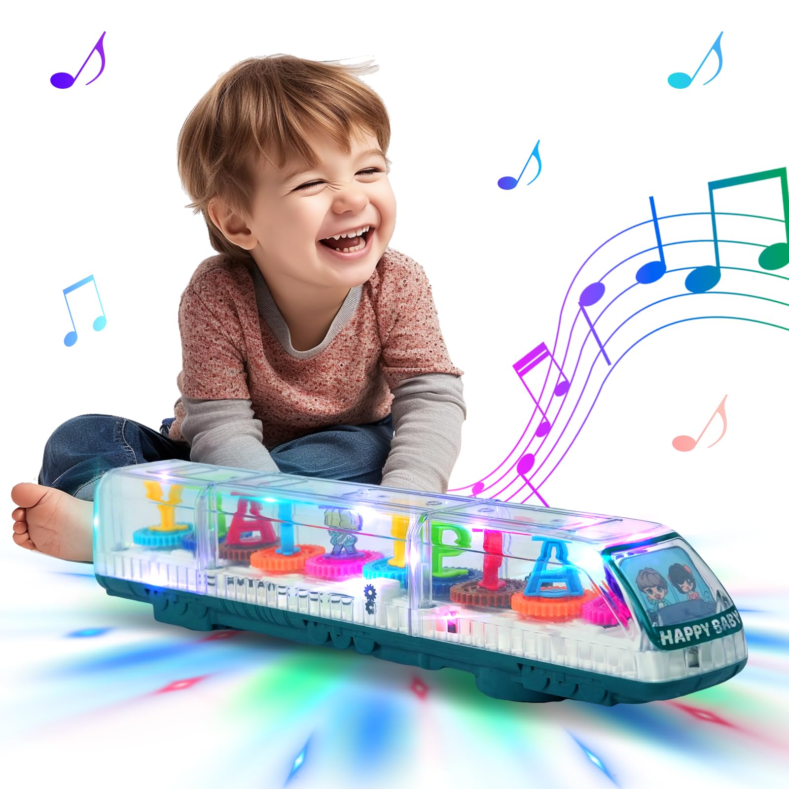Transparent Gear Toy - High Speed Electric Train with Luminous & Musical Effects, 360° Rotating Mechanical Walking Toy for Kids | STEM Educational Learning Toy for Birthday Gifts & Classroom Activities