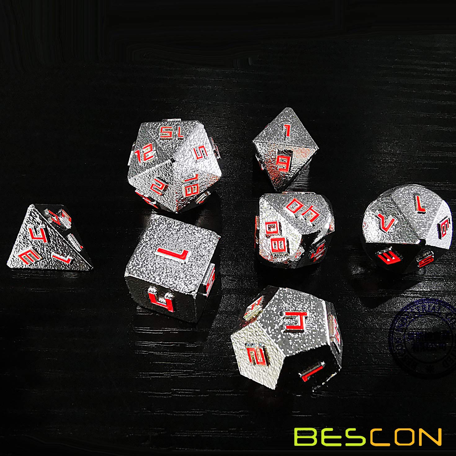 Bescon Silver-Ore Lode Solid Metal Dice Set - Premium Raw Metal Polyhedral D&D RPG 7-Piece Dice Set for Tabletop Gaming, Dungeons & Dragons, Pathfinder & Roleplaying Games