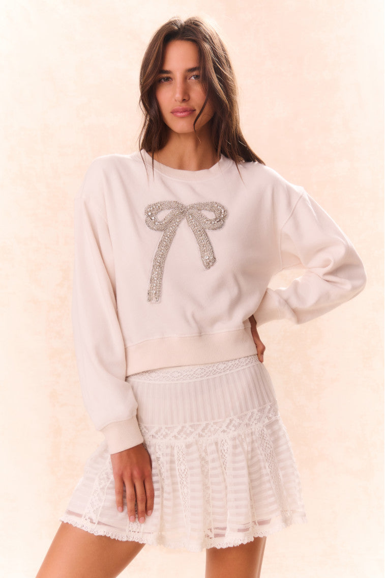 Rylan Bow Embellished Fleece Pullover for Women - Cozy Winter Sweater with Elegant Bow Detail | Perfect for Casual Outfits, Holiday Parties & Office Wear