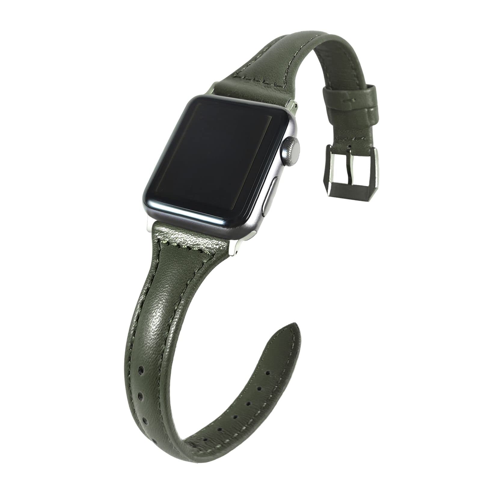 Premium Genuine Grain Leather Apple Watch Band - Slim & Comfortable Strap Compatible with iWatch Series 8/7/6/5/SE/4/3/2/1/Ultra (38mm 40mm 41mm 42mm 44mm 45mm 49mm) - Stylish Avocado Green Women's Watch Accessory for Work, Gym & Everyday Wear