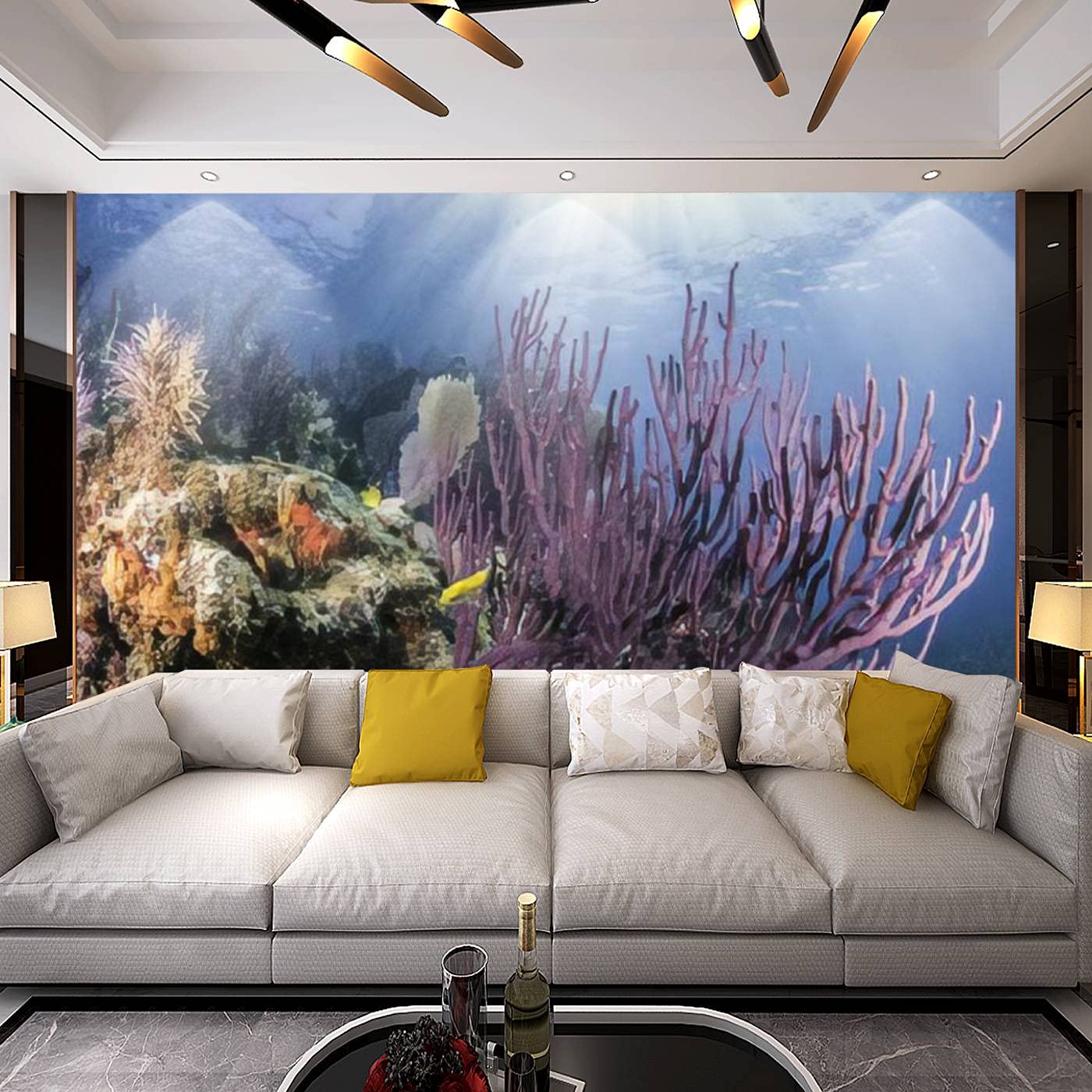 3D Colorful Coral Peel & Stick Wallpaper - Removable Blue Water Background with Sun Rays for Living Room, Bedroom & TV Wall Decor | Perfect for Coastal, Nautical & Beach-Themed Home Interiors