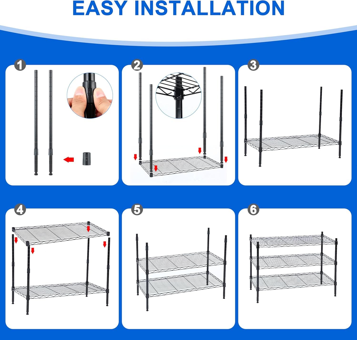 Heavy Duty 3-Tier Adjustable Wire Shelving Unit - 750 lbs Capacity (250 lbs per Shelf) - 30