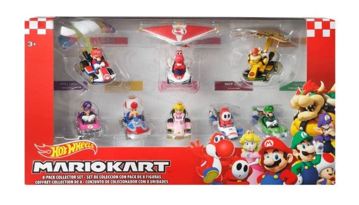 Hot Wheels Mario Kart 8 Character Vehicle Race Car Set - Collector's Edition with Glider - Perfect for Gaming Fans, Collectors & Birthday Gifts