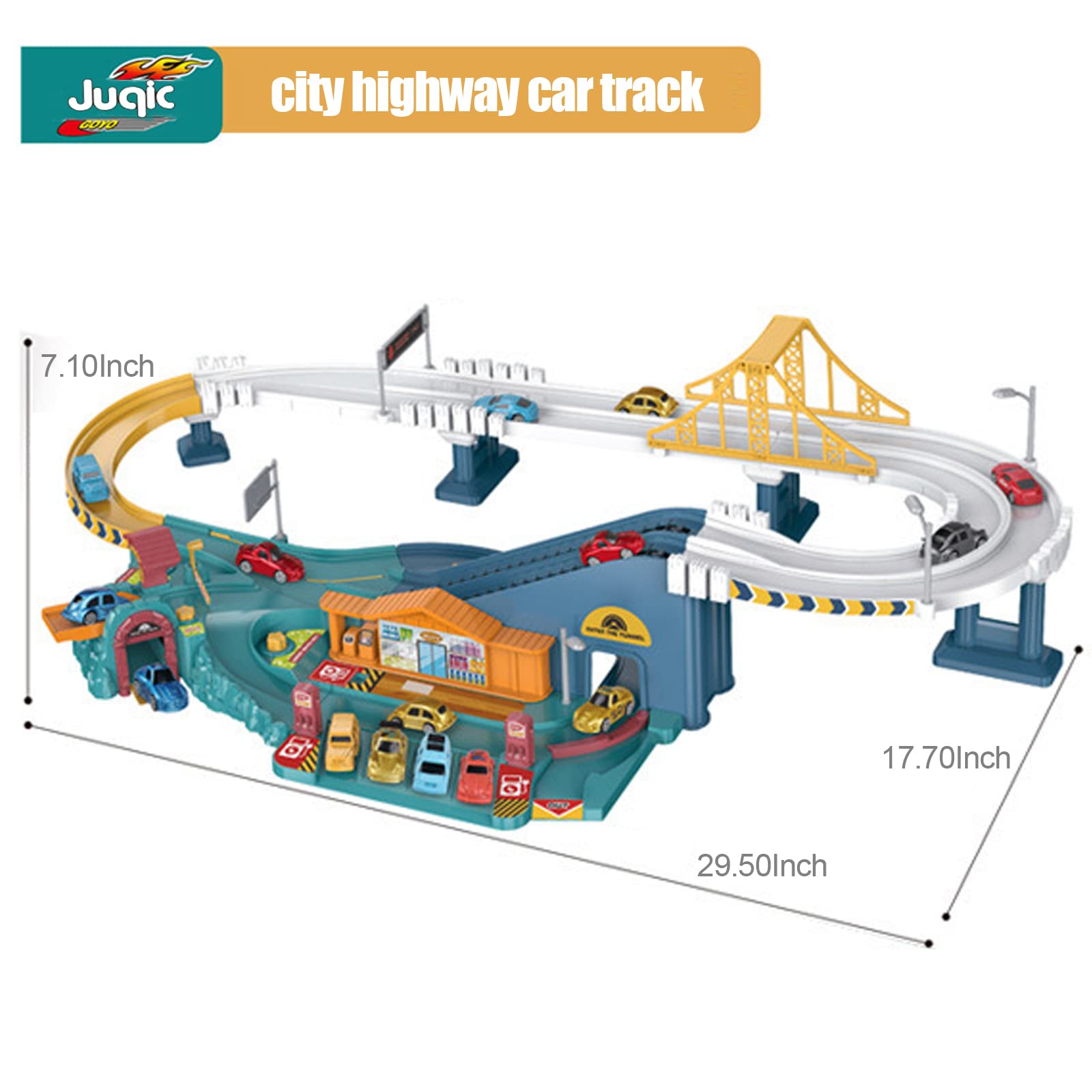 Car Playset Toy Ramp Track Set with 8 Mini Racer Cars & 4 Dinosaur Vehicles - Interactive Race Track for Preschool Boys & Kids Ages 3+ - Perfect Birthday Gift for Toddlers - City Highway Adventure Play for Indoor & Outdoor Fun