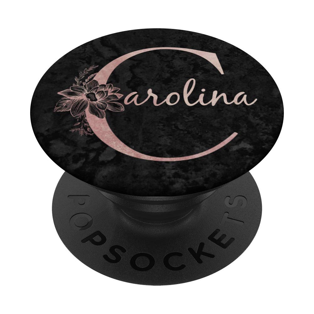 Personalized Carolina Name Pink Rose on Black Design PopSockets Swappable PopGrip - Custom Phone Grip for iPhone, Samsung & More - Perfect for Gifts, Everyday Use & Travel Accessories