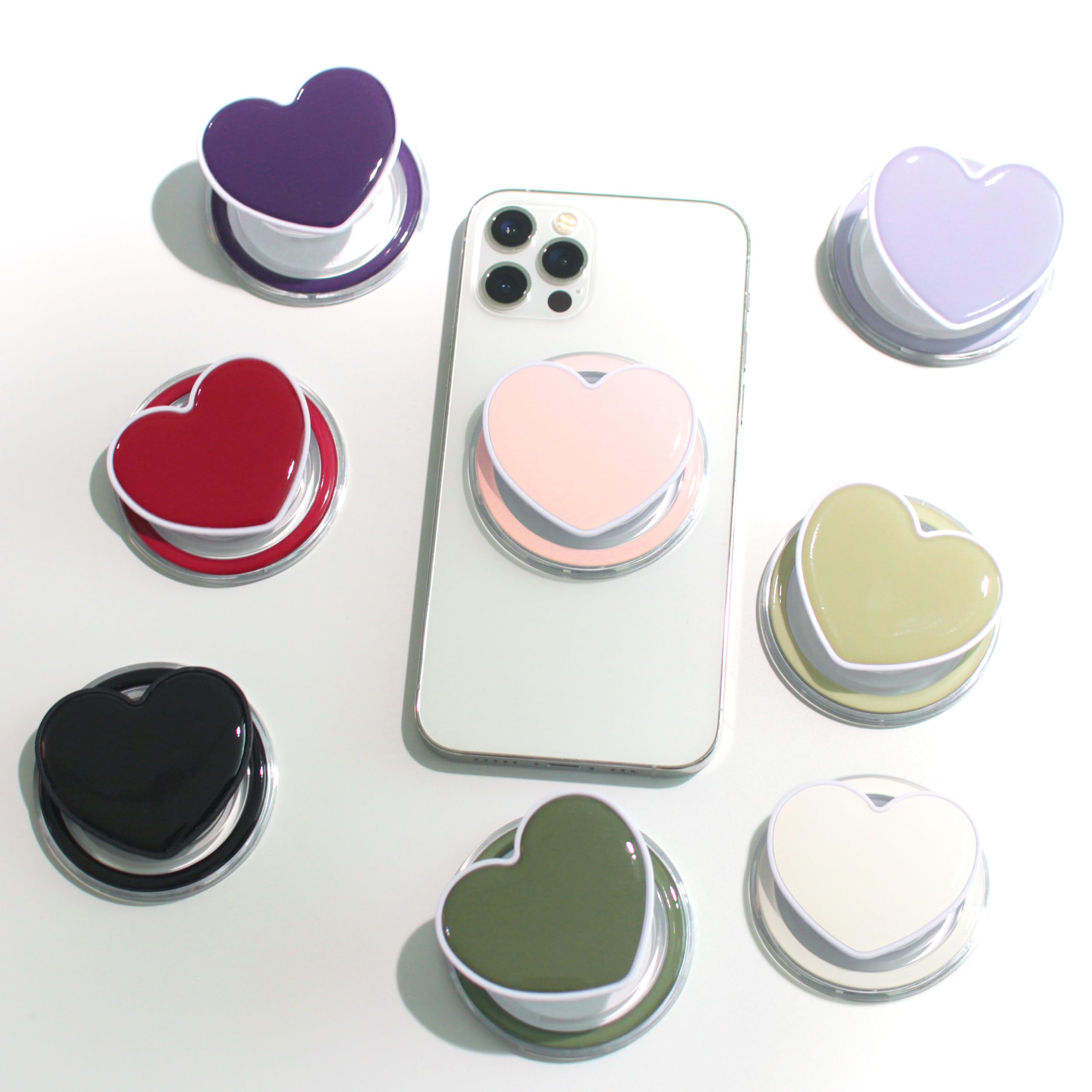 Magnetic Heart Phone Grip Stand - Pink Macaron for Smartphones & Tablets - Perfect for Hands-Free Viewing
