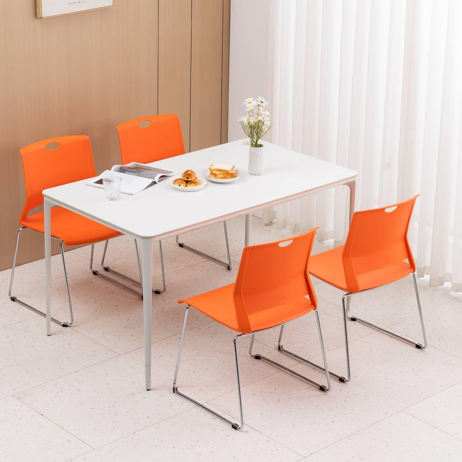 4-Pack Stackable Sled Base Chairs - Heavy Duty Conference & Reception Chairs for Office, Waiting Room, Events - Space-Saving Orange Stacking Chairs (Perfect for Meetings, Church Gatherings & Guest Seating)