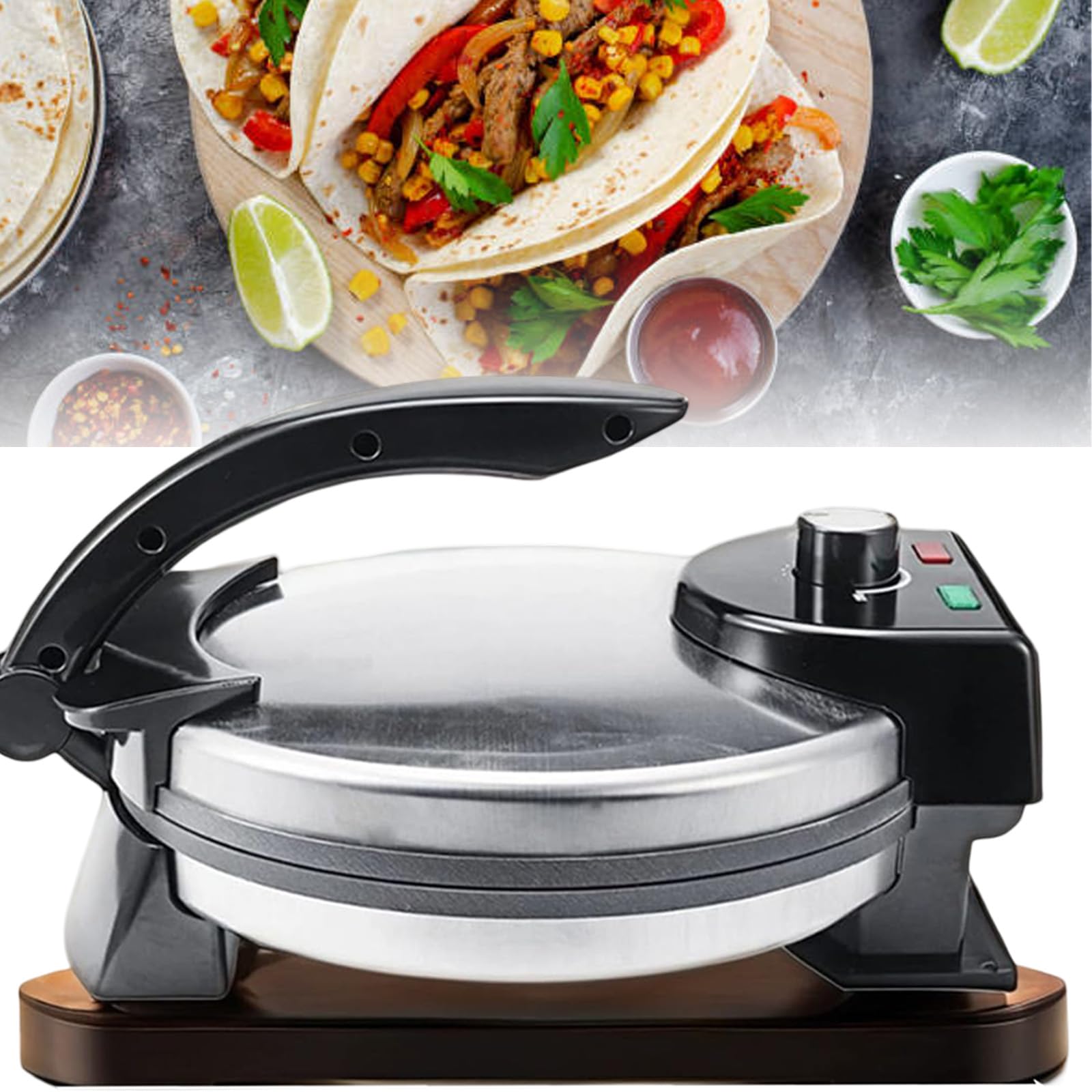 Electric Roti Maker - 10 Inch Non-Stick Automatic Chapati & Tortilla Press with Removable Handle - Perfect for Indian Roti, Mexican Tortillas & Flatbreads at Home