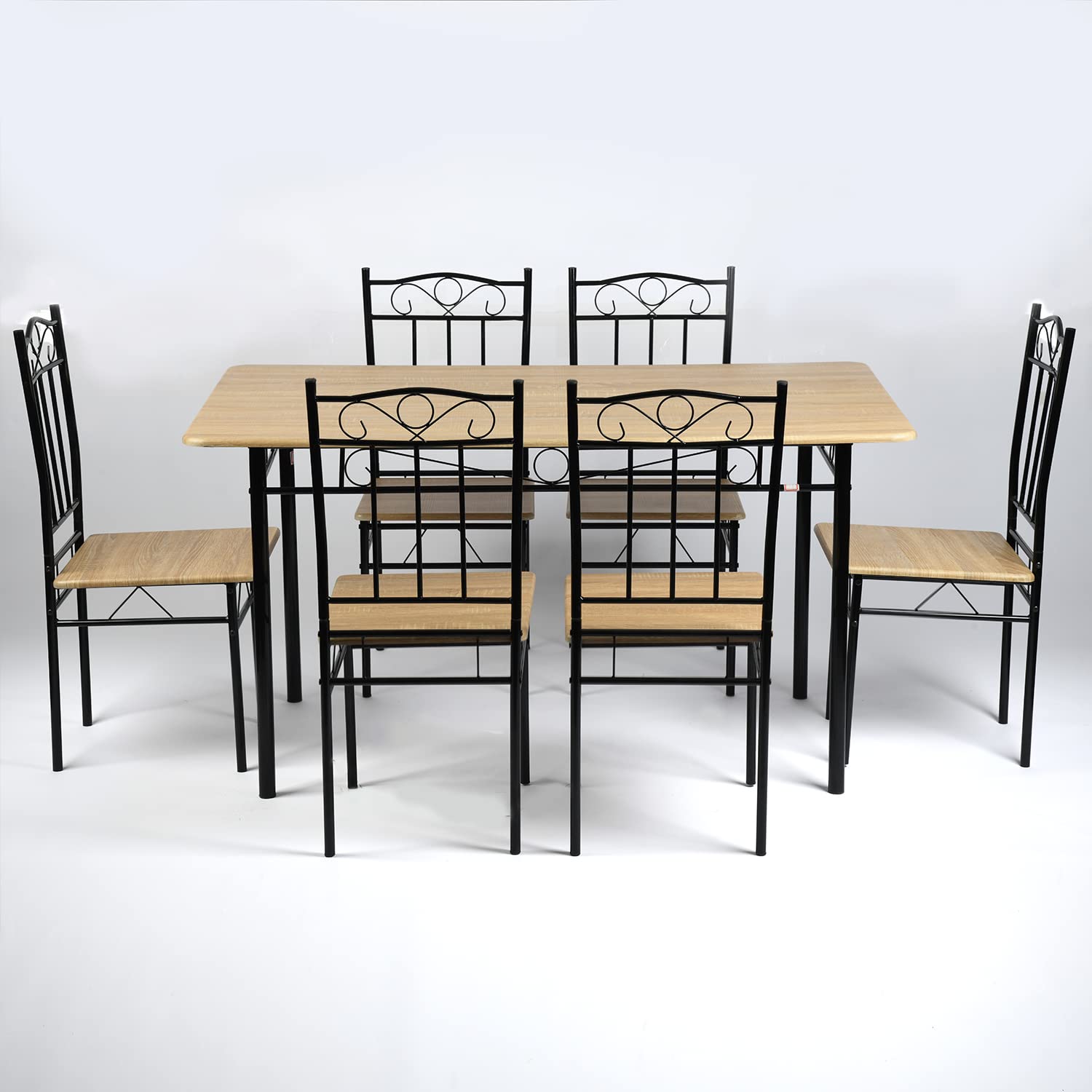 7-Piece Space Saving Dining Set with Wood Top & Metal Legs - Compact Kitchen Table & 6 Chairs for Small Homes, Apartments & Patios (Beech) | Perfect for Breakfast Nooks, Studio Living & Outdoor Entertaining