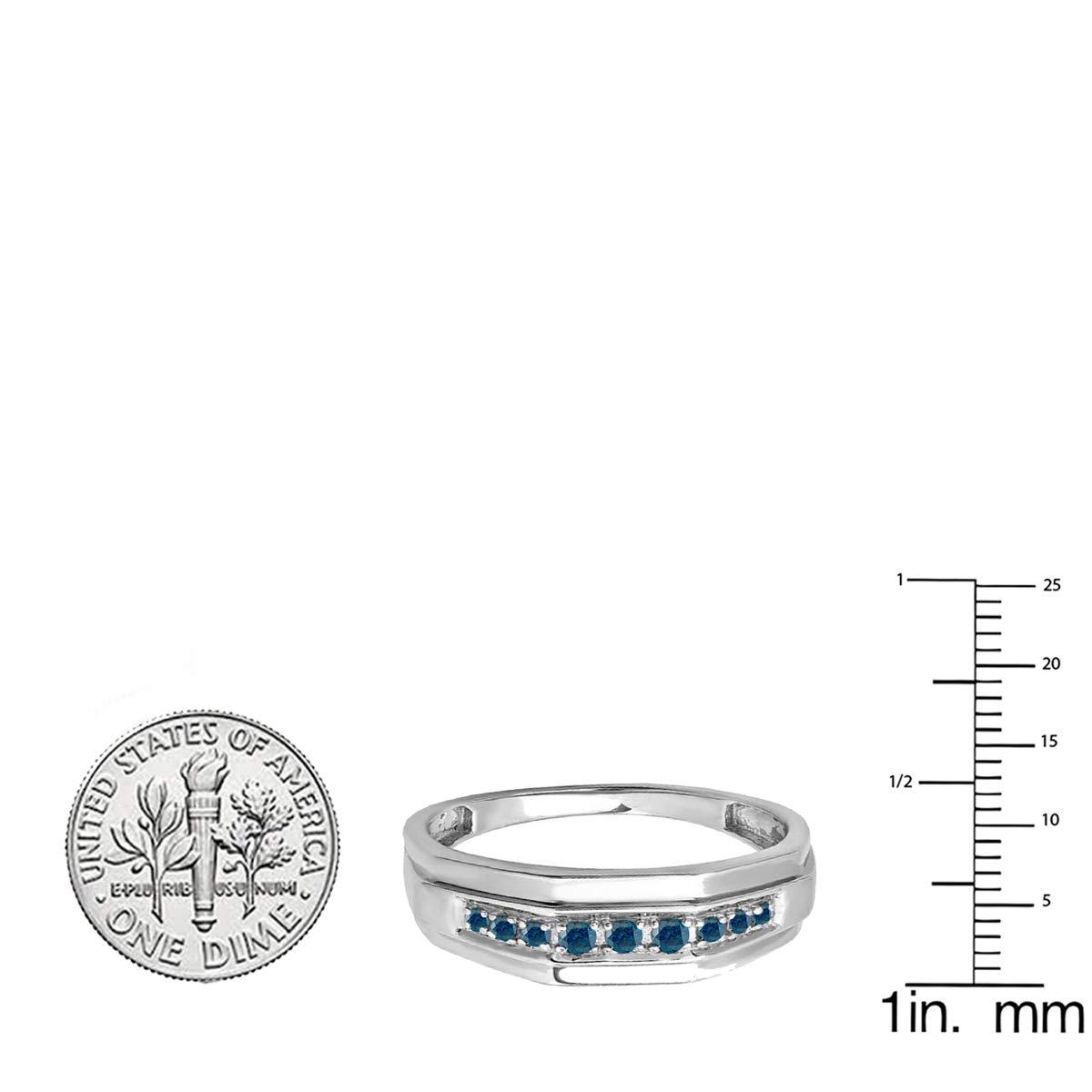 0.25 Carat Round Blue Diamond Men's Wedding Band - Sterling Silver Anniversary Ring for Him - Perfect for Proposals, Engagements & Special Occasions