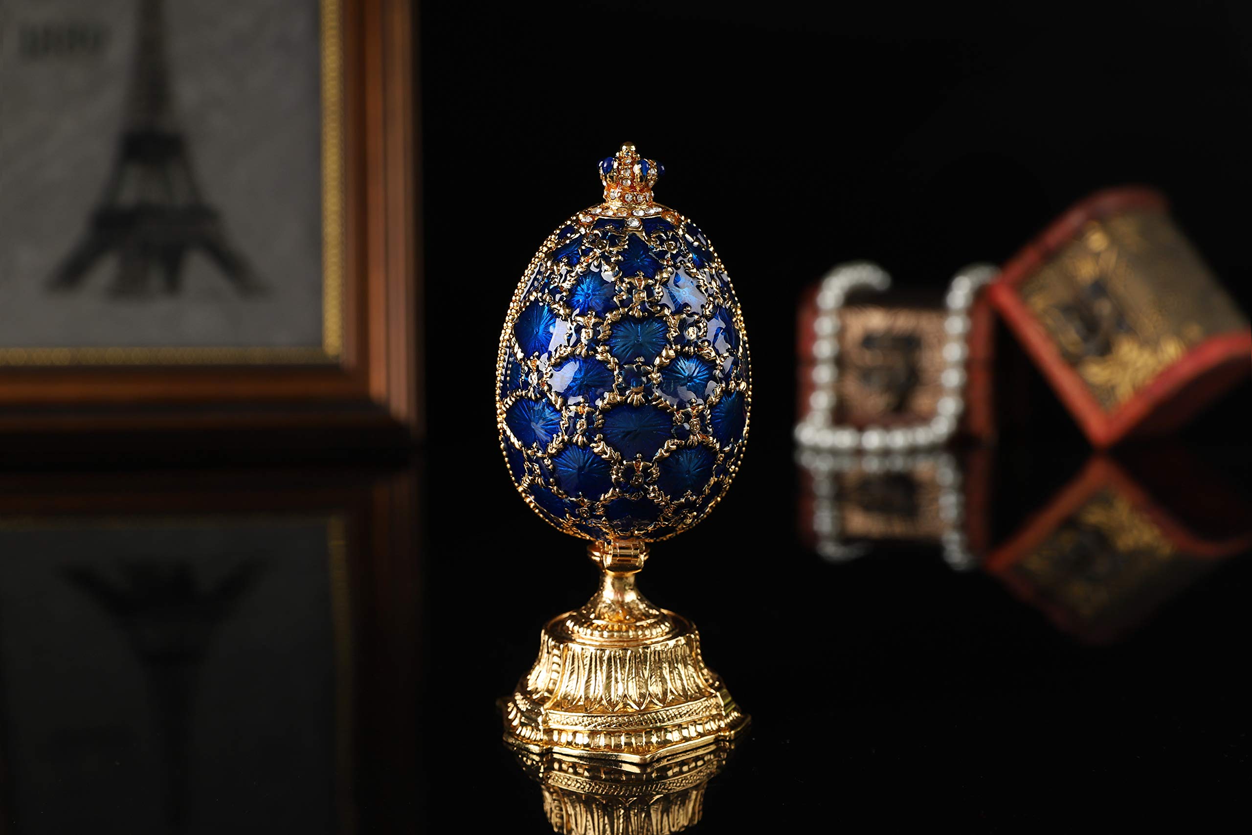 Hand Painted Blue Easter Egg Enamel Trinket Box - Unique Decorative Gift for Family & Friends | Perfect for Easter Decor, Jewelry Storage & Home Display