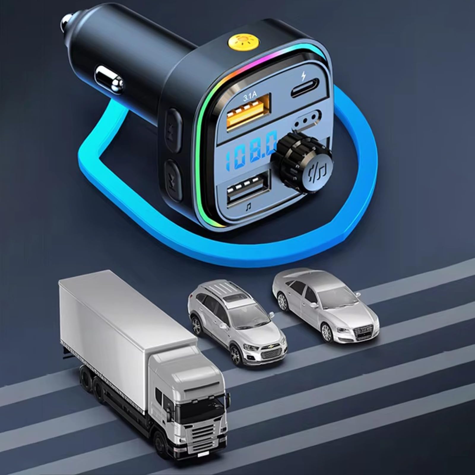 SDMAX Bluetooth Car Adapter with FM Transmitter & MP3 Player - Wireless Car Audio Receiver with LED Display, Hands-Free Calling & Dual USB Charging Ports - Perfect for Road Trips, Commuting and Hands-Free Driving