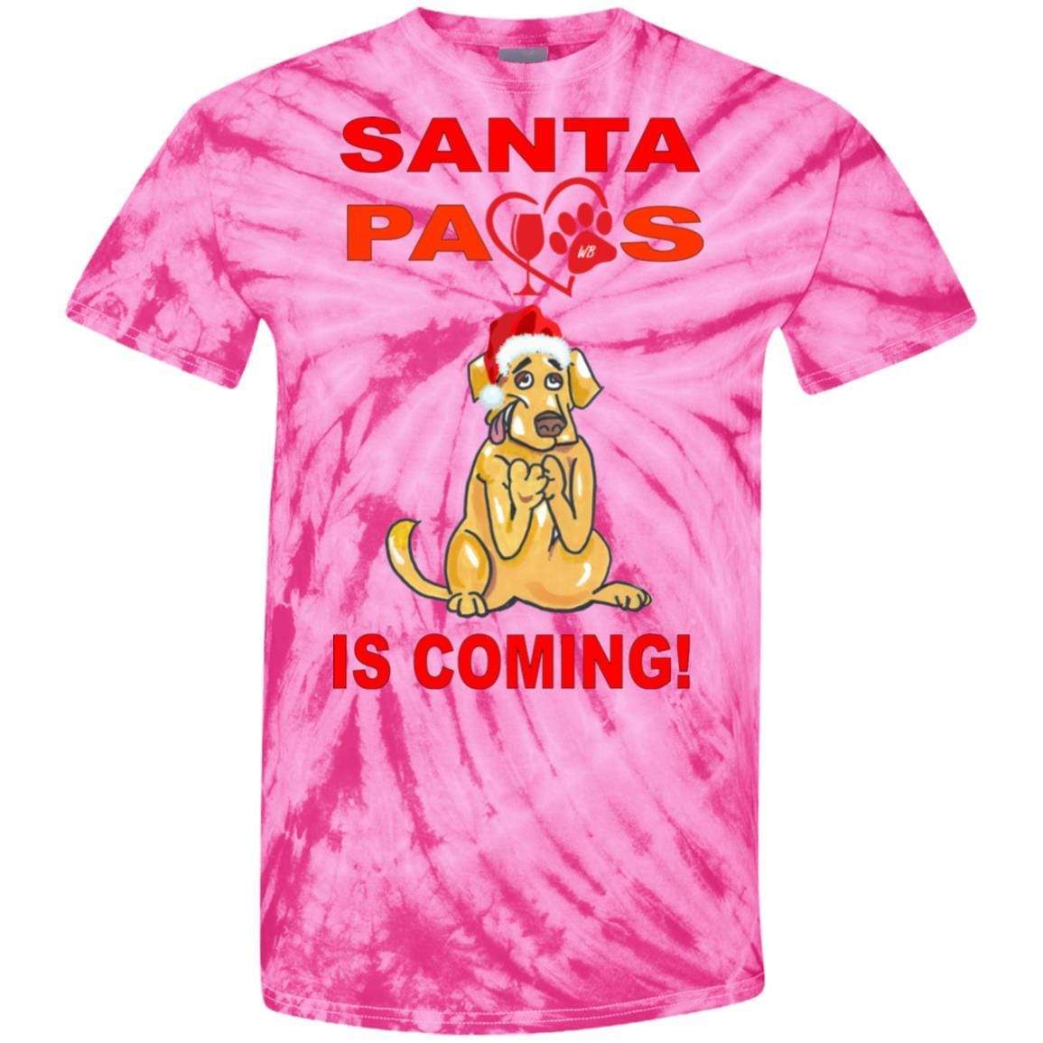 Santa Paws Is Coming Tie Dye T-Shirt - 100% Cotton Funny Christmas Dog Lover Tee - Perfect for Holiday Parties & Pet Owner Gifts